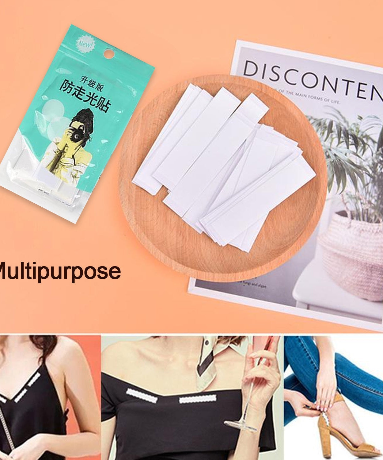 Transparent double-sided medical tape, anti-skid and disposable, for lingerie use.