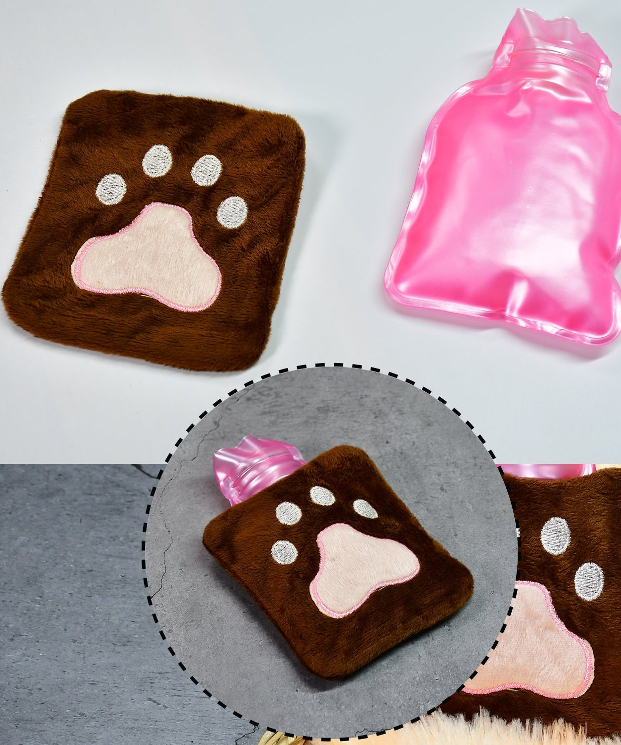 Paw Print Small Hot Water Bag with Cover for Pain Relief