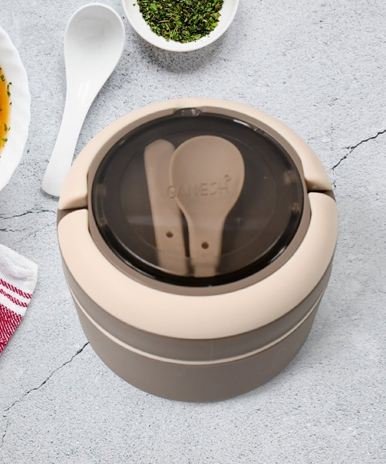 Ganesh Cresta Food Insulated Airtight Leak-Proof Lunch Box With Spoon for Office, School, Picnic (1Pc)