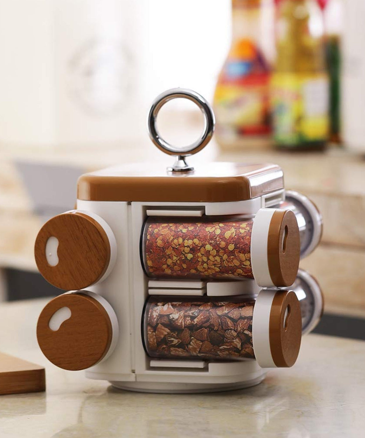 Ganesh Storewell plastic spice rack set of 8, organized jars.