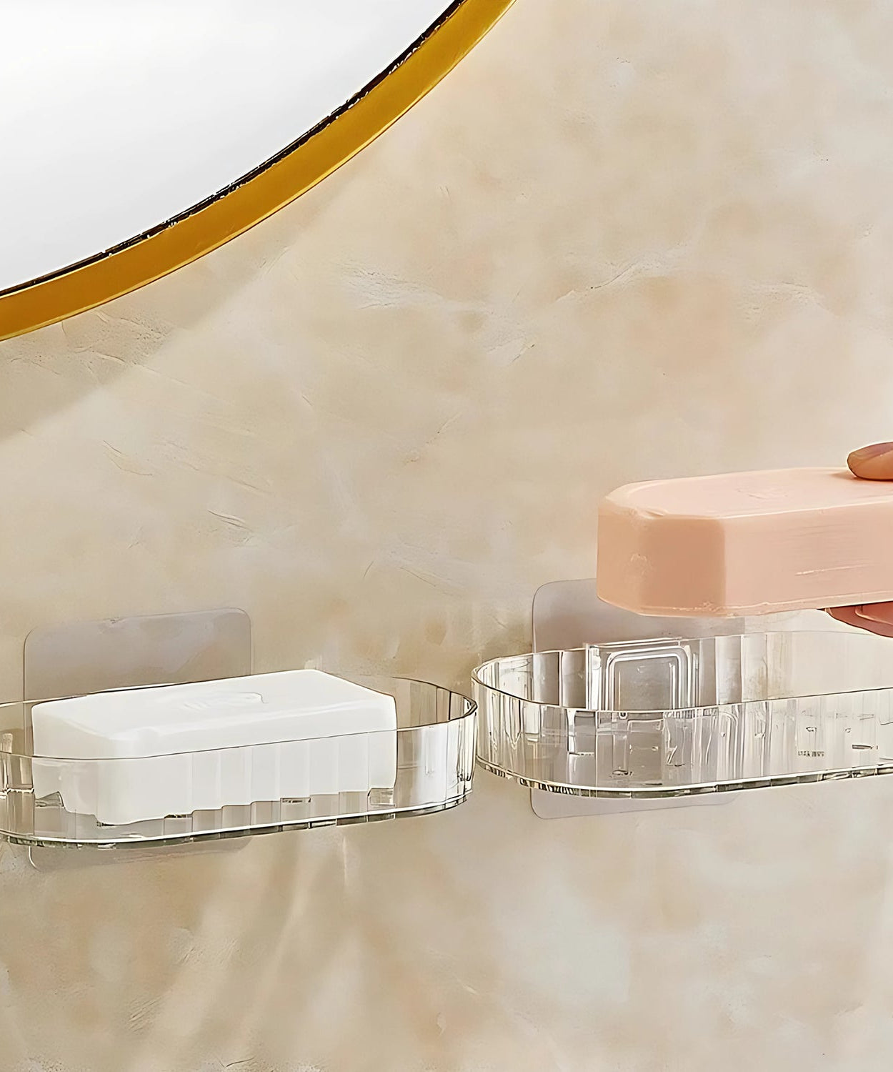 Self Adhesive Transparent Wall Mounted Soap Dish Holder (2 Pc)