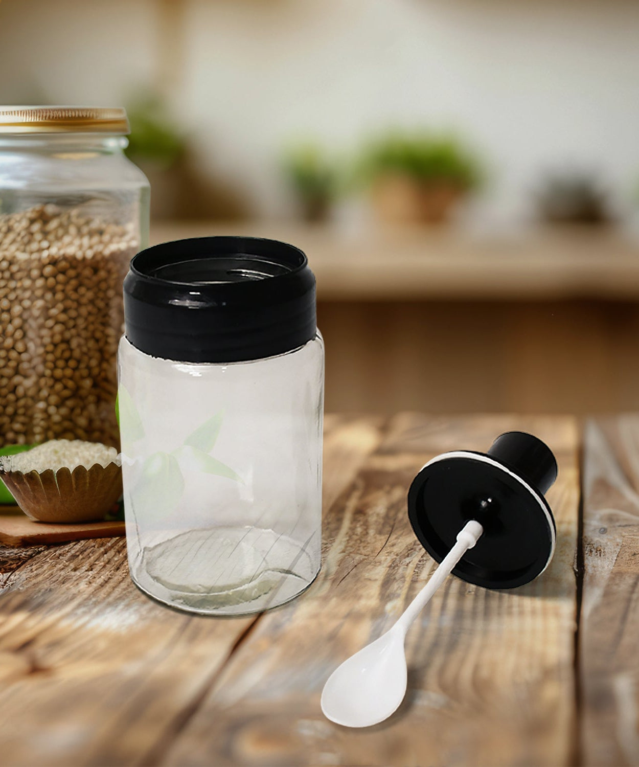 Transparent Glass Oil Dispenser 500 ML Bottle Set of 2, Spice Jar 250 ML Set of 3, Oil Bottle for Kitchen, Oil & Vinegar Storage Glass Bottle, Glass Container for Spice, Masala (5 Pcs Set)