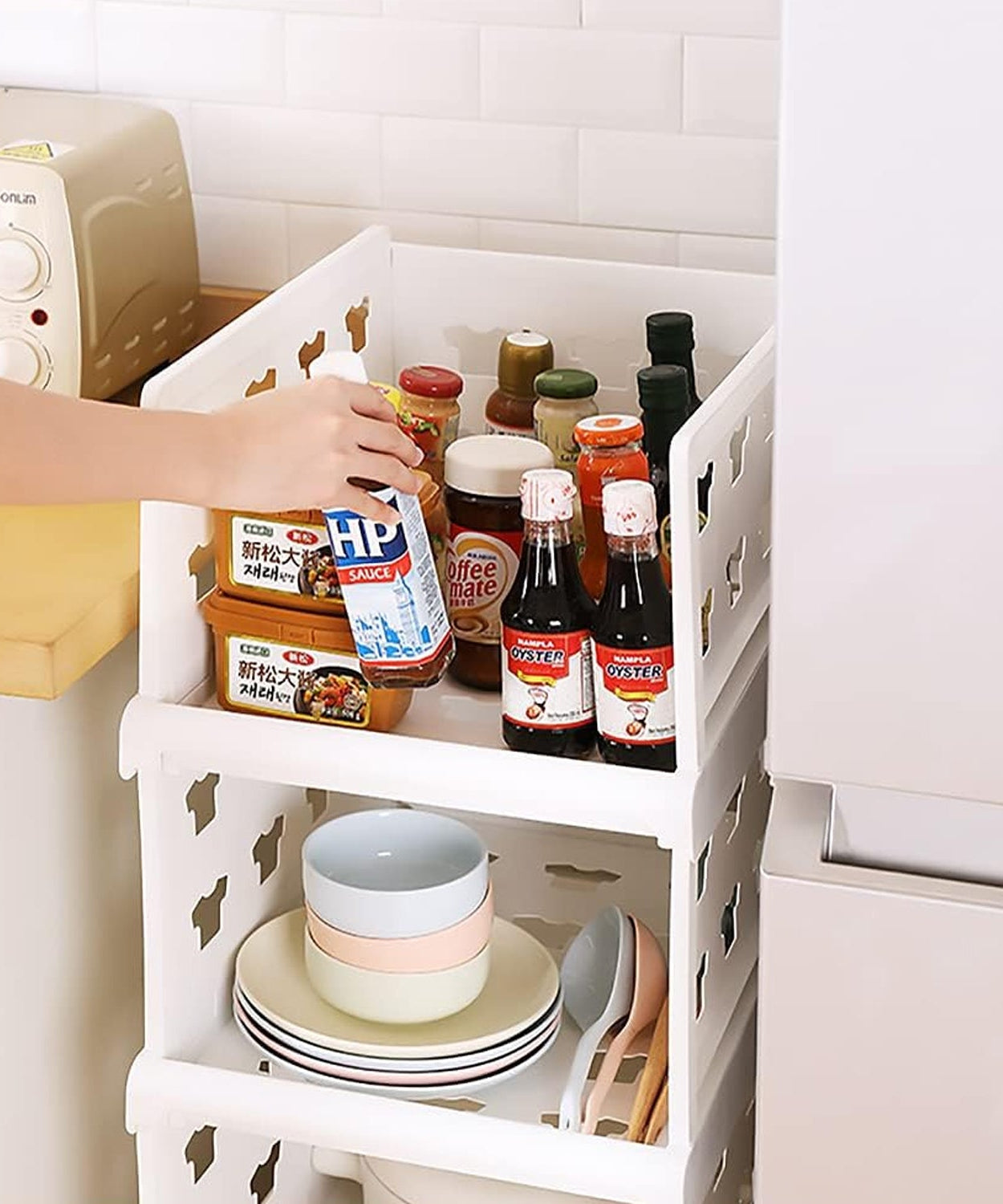 Stackable and foldable 4-layer storage cart for organizing