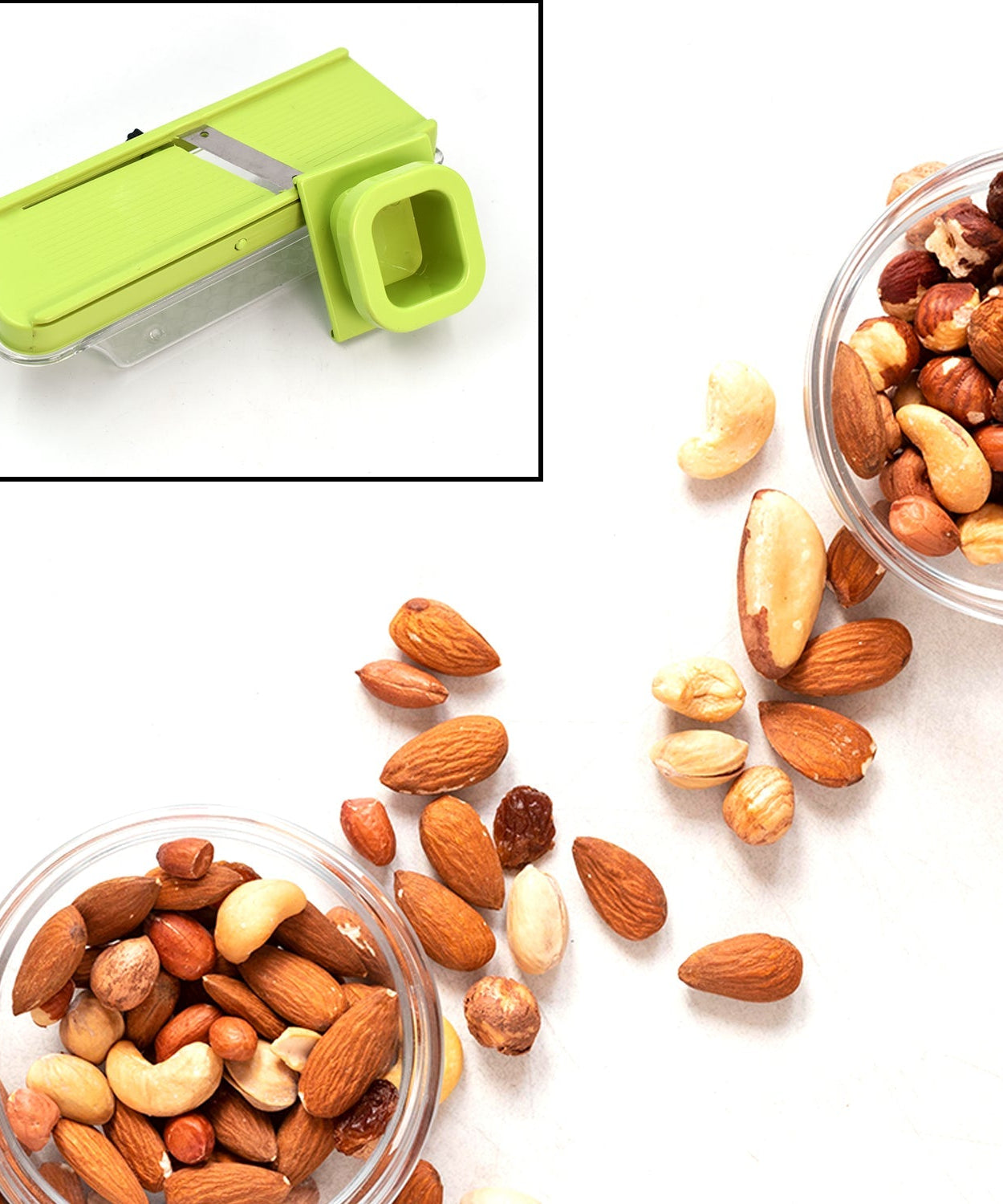 Sharp vegetable slicer with stainless steel blades.