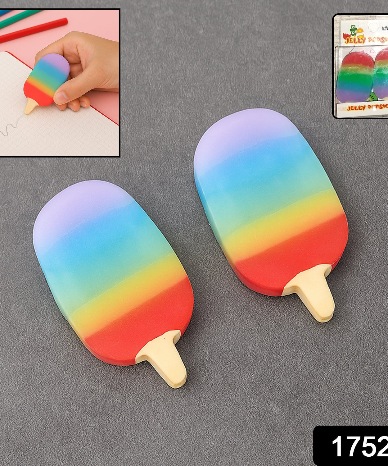 Jelly Popsicle Erasers – Cute & Fancy Mini Erasers for Kids (2 Pc Set, Mix Design)