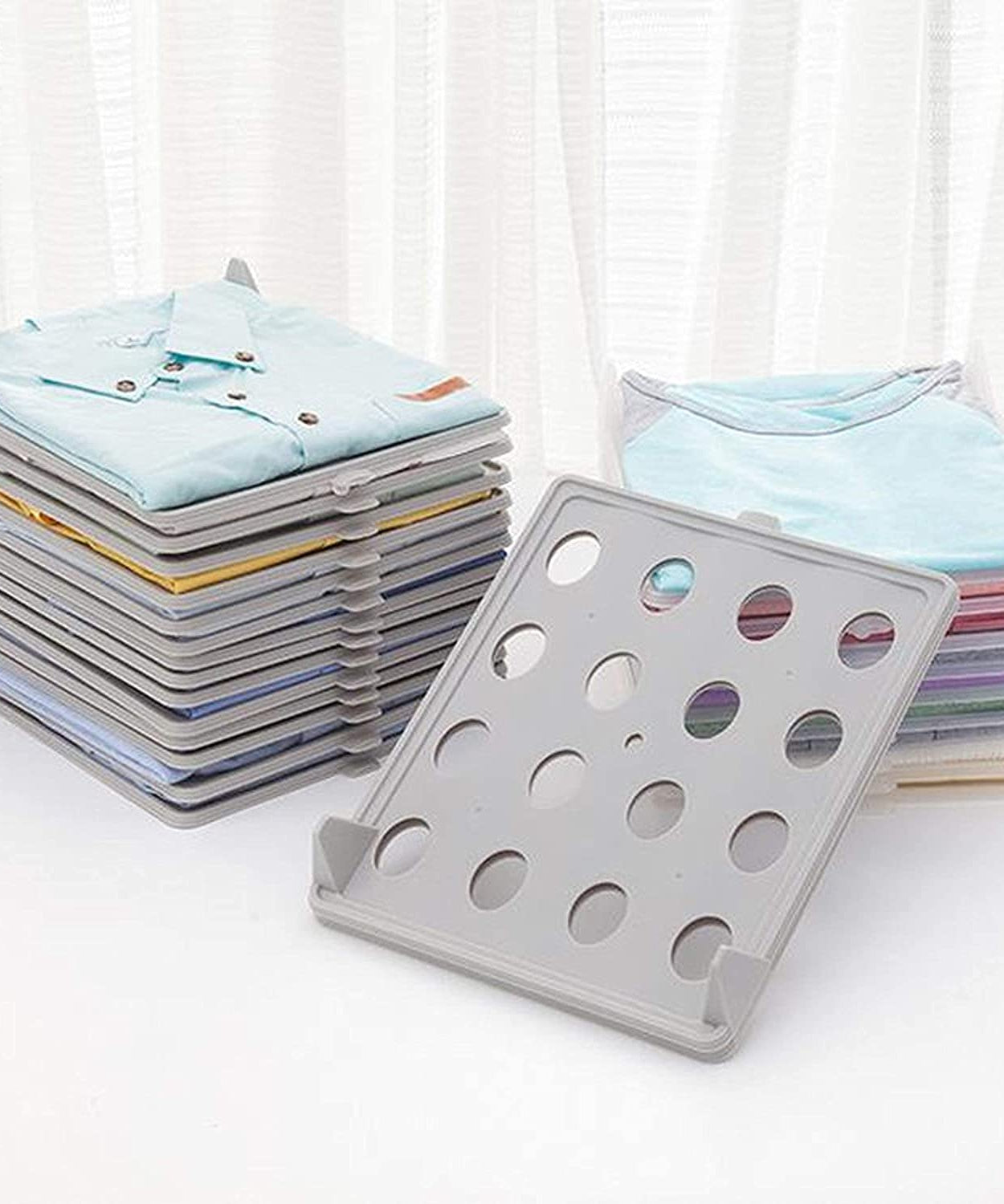 Durable fabric organizer for arranging clothes and fabrics efficiently.