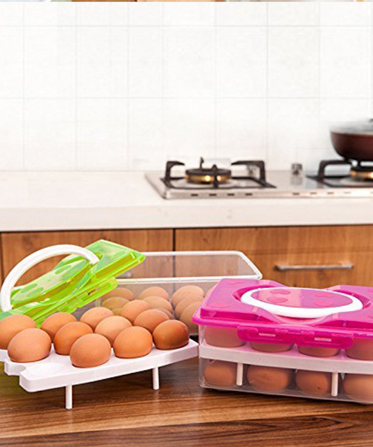 2Layer, 32 Grid Egg Tray with Lid Egg Carrier Holder for Refrigerator, Camping Food Storage Container with Handle (1 Pc )