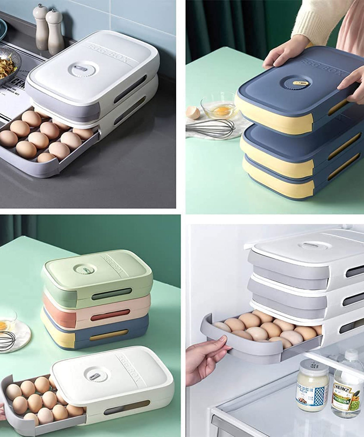 Egg Storage Box Plastic Egg Drawer Fridge Egg Organizer Egg Keeper Refrigerator Egg Drawer Plastic Egg Carton Covered Egg Holder Pantry Egg Bin Household Egg Tray (1 Pc)