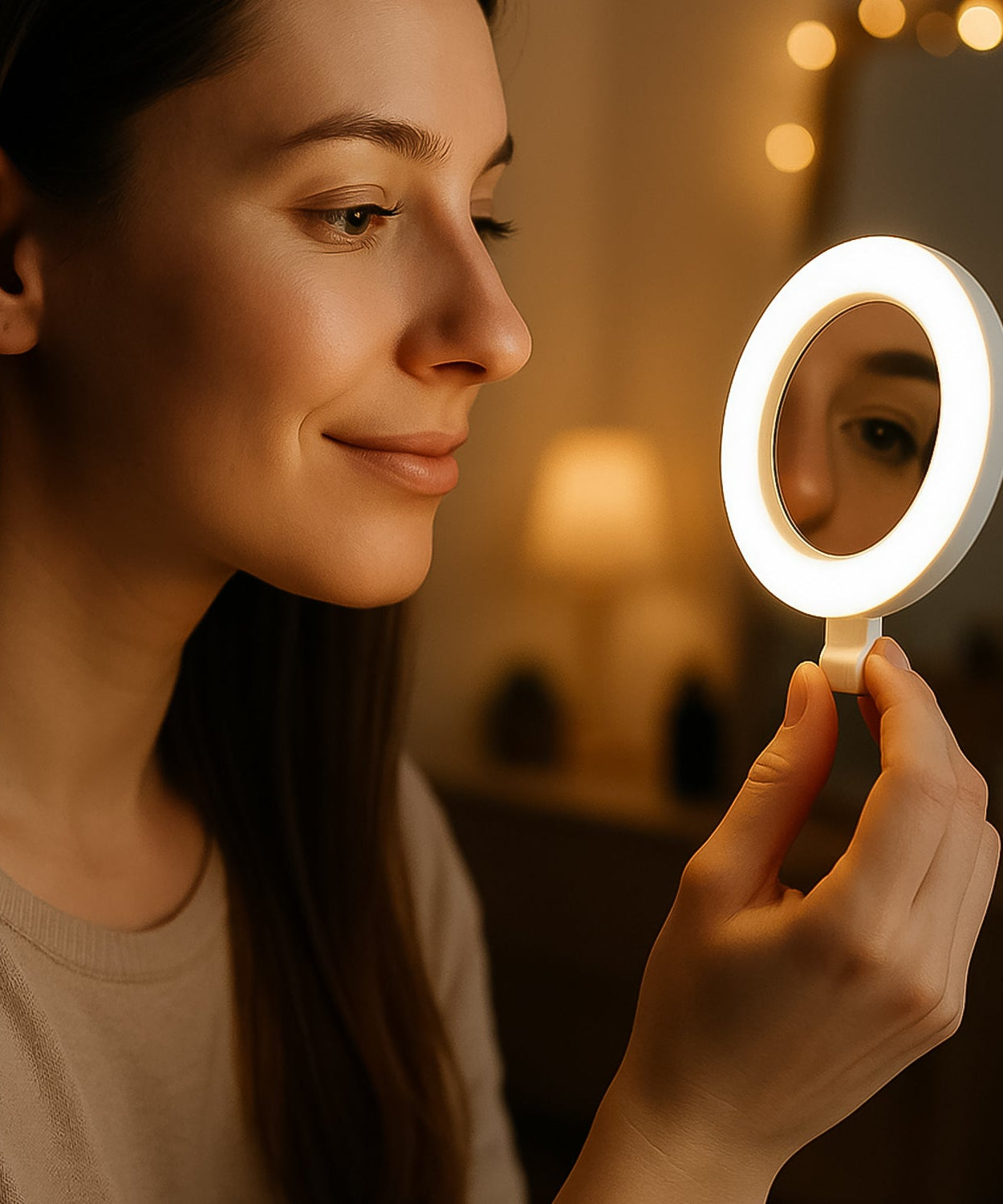 Rechargeable LED Selfie Ring Light for Mobile and Makeup Use (1 Pc)
