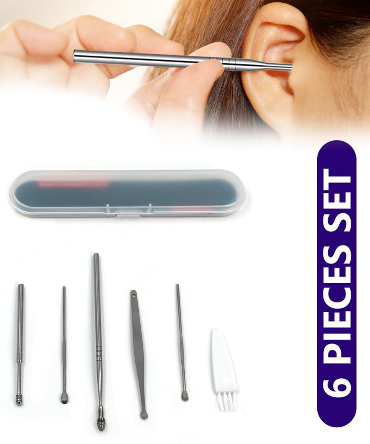 6Pcs Earwax Removal Kit | Ear Cleansing Tool Set | Ear Curette Ear Wax Remover Tool