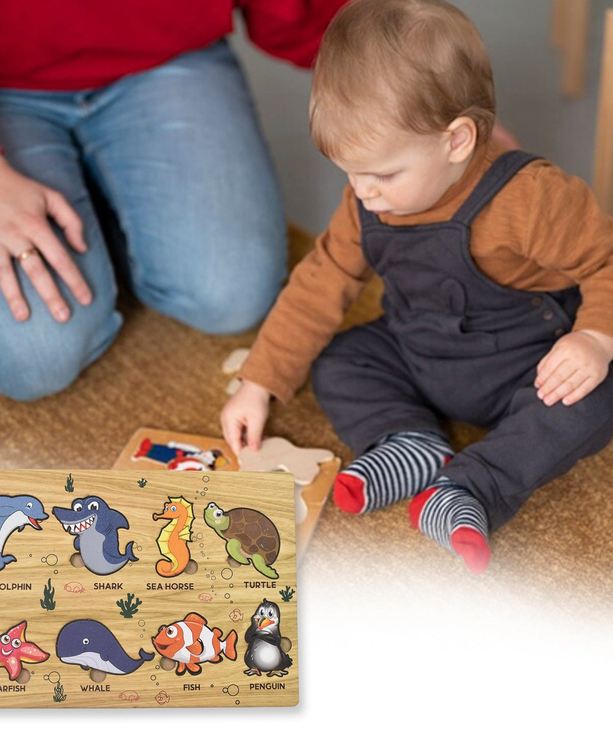 GEMEM Wooden Seawater Animal Puzzle Board