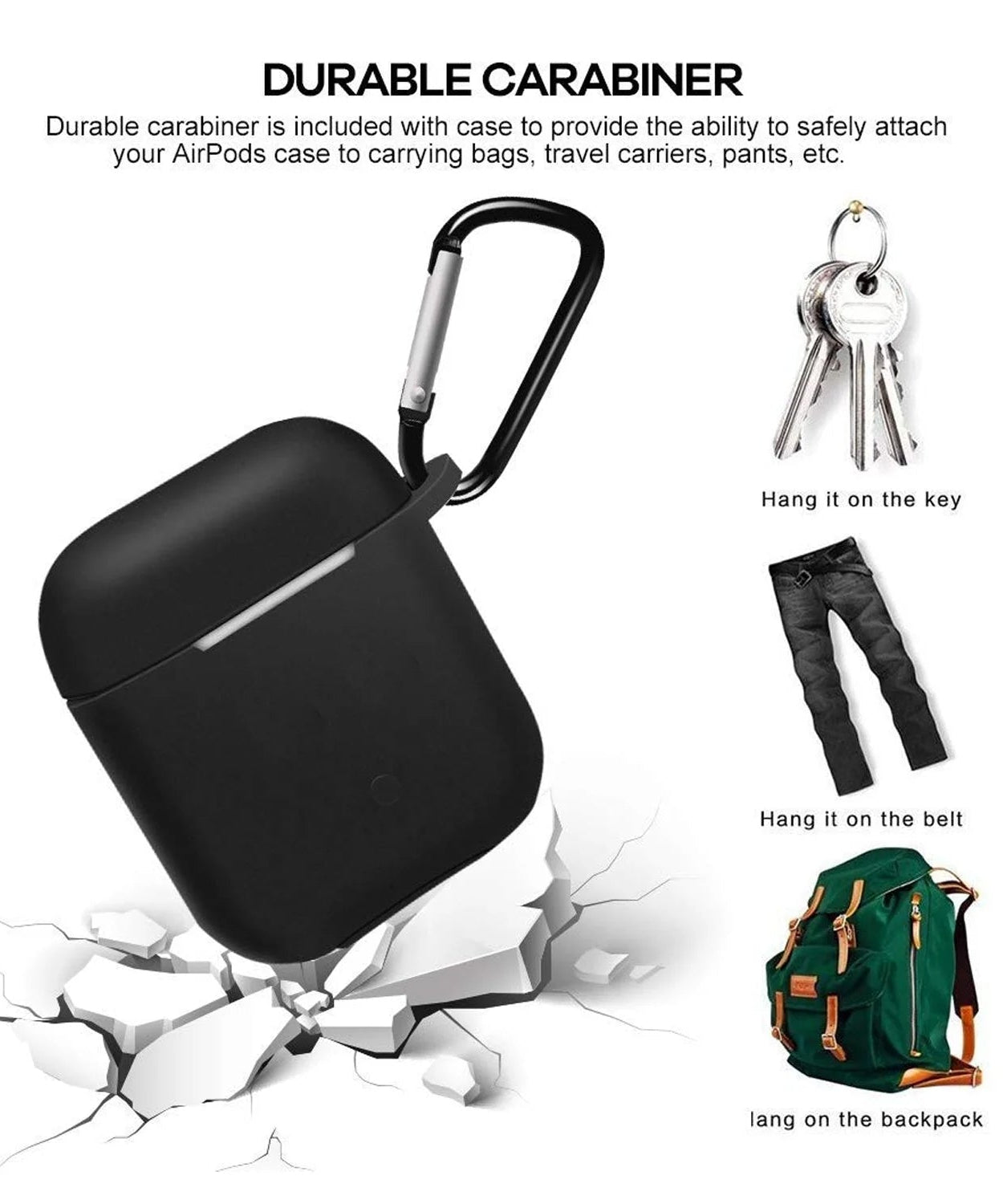 Silicone Shockproof Protection Wireless Headphones Carrying Box Cover with Metal Keychain