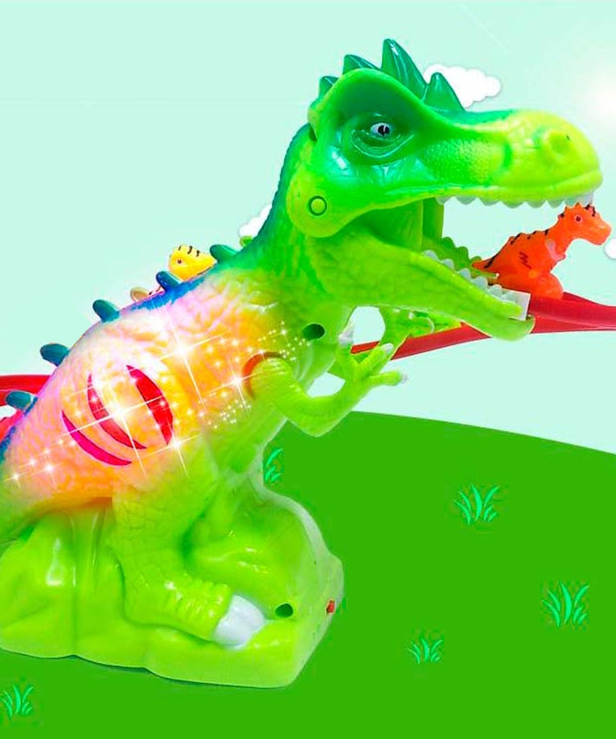 Children Electric Tracks Climb Stair Dinosaur Toys Glowing With Sound Kid Toy Animals Model Interactive Toys