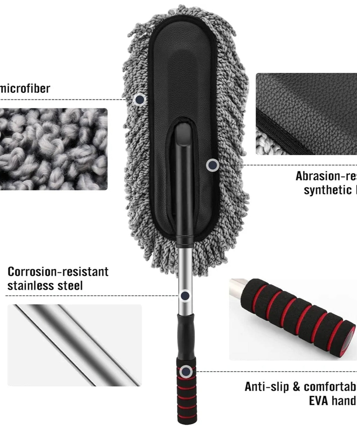 Car Duster, Long Retractable / Soft / Non-Slip / Handle Multipurpose Microfiber Wash Brush Vehicle Interior and Exterior Cleaning Kit with for Car, Boats or Home