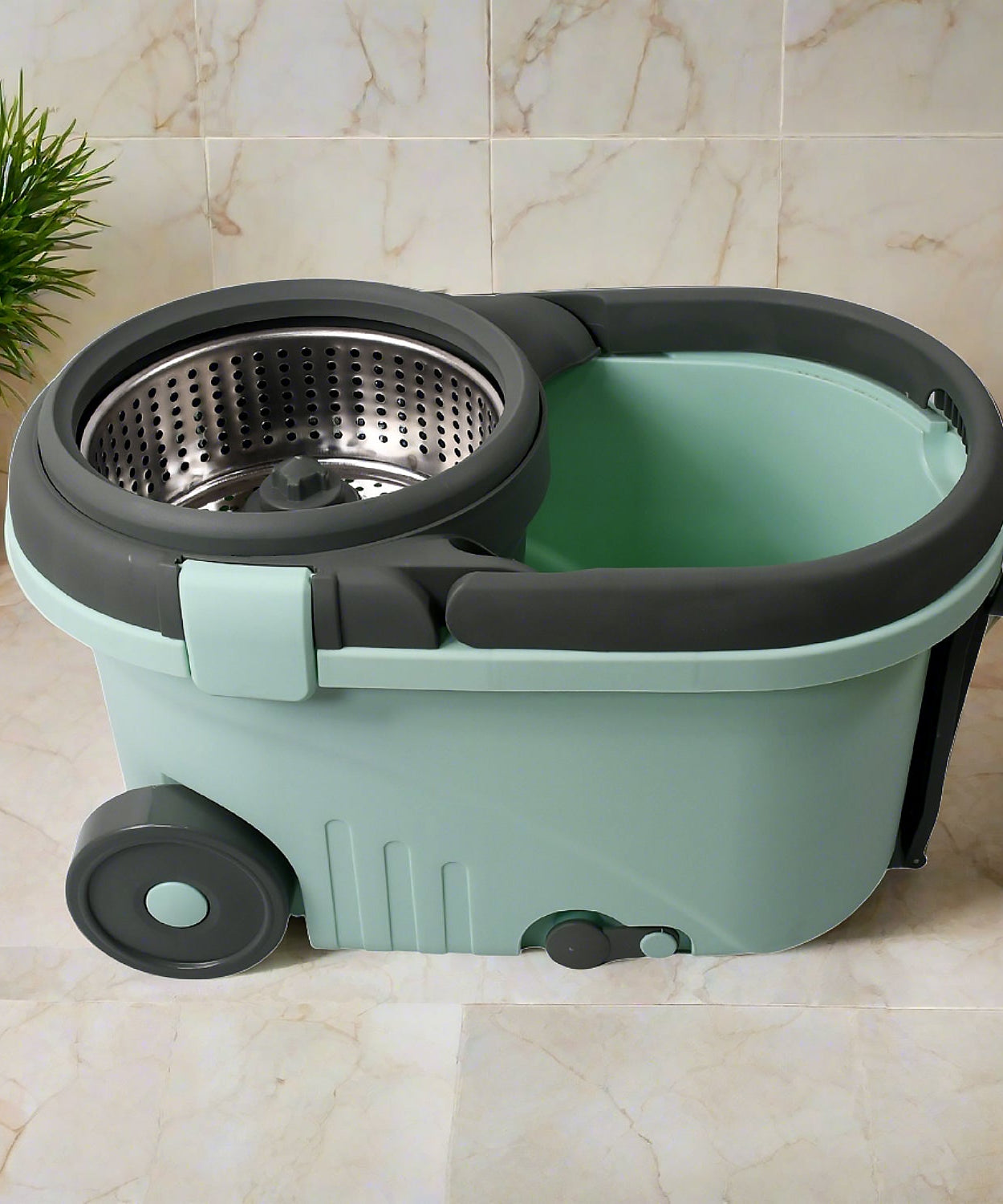 Ganesh Quick Spin Mop Steel Spin, Bucket Floor Cleaning, Easy Wheels & Big Bucket, Floor Cleaning Mop With Bucket, 2 Micro fiber head / Refill