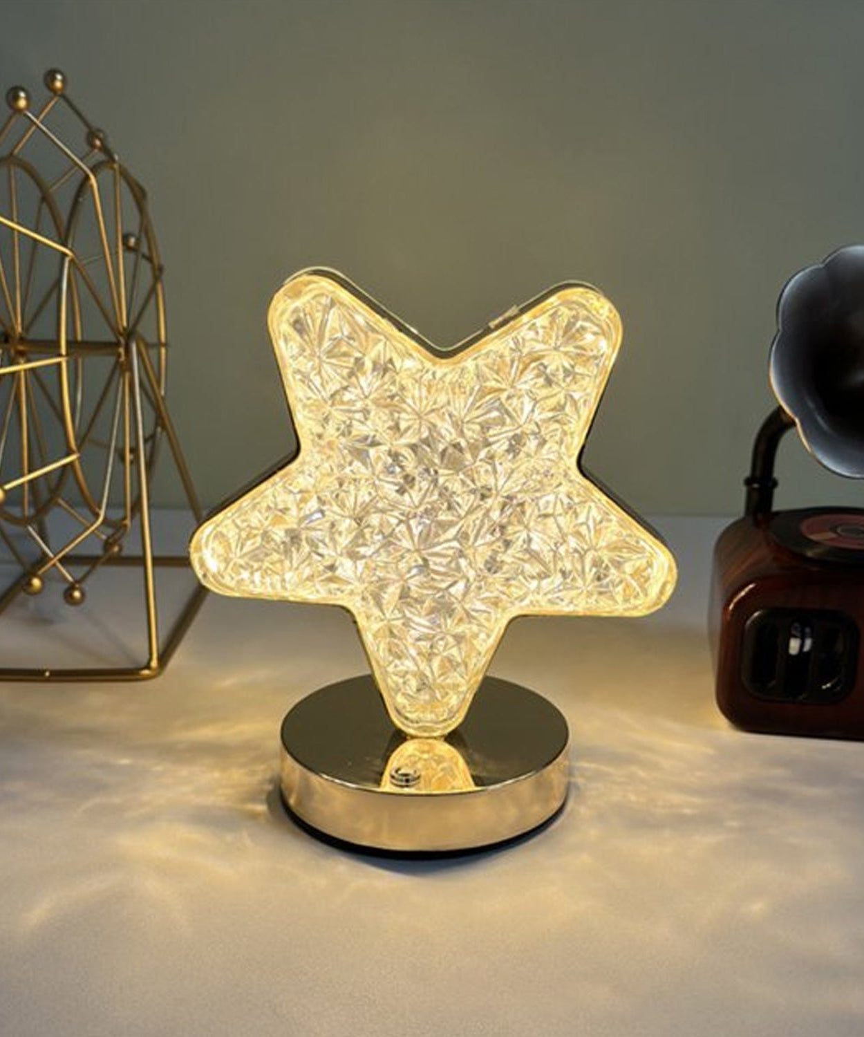Star Crystal Diamond Touch Lamp – USB Rechargeable, 3-Way Dimmable