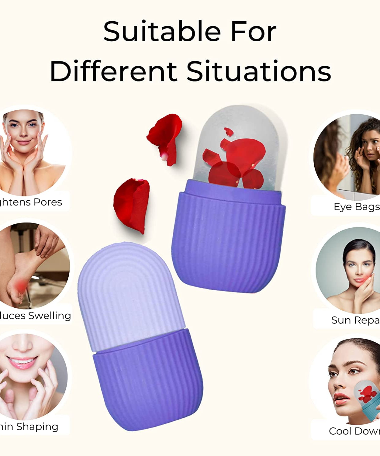 Beauty Ice Roller for Face & Eye Massage (Reusable, Purple / Without Box)