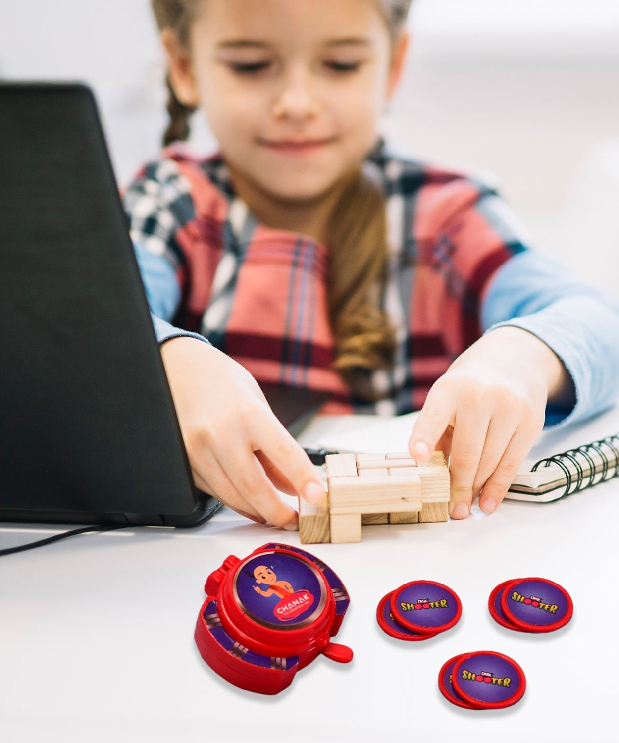 Kids' flying disc shooter game set.