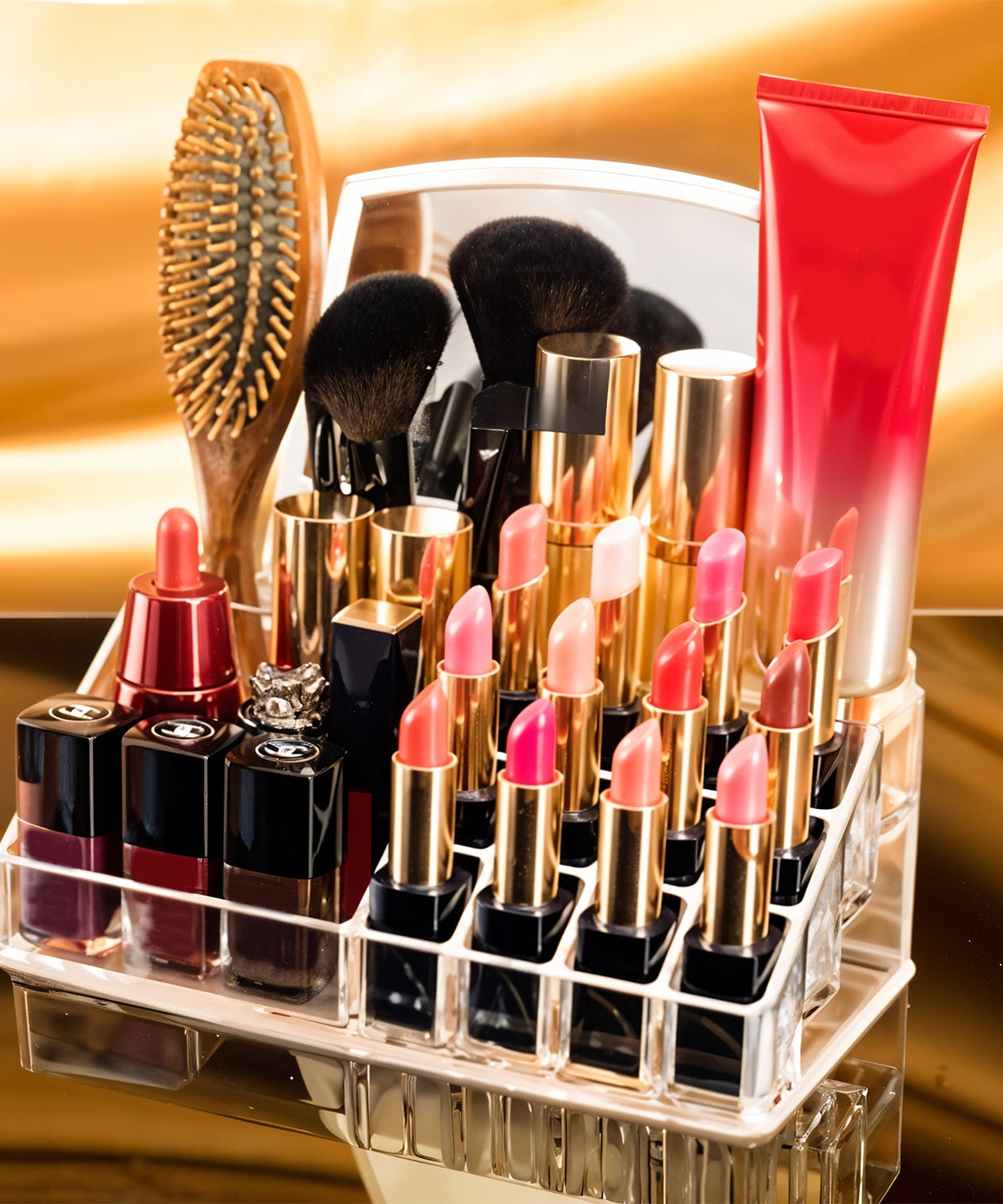 16 Compartment Cosmetic Makeup Jewellery Lipstick Storage Organiser Box, Cosmetic Storage Box Make-up Lipstick Organizer / Lipstick Holder Case  Transparent