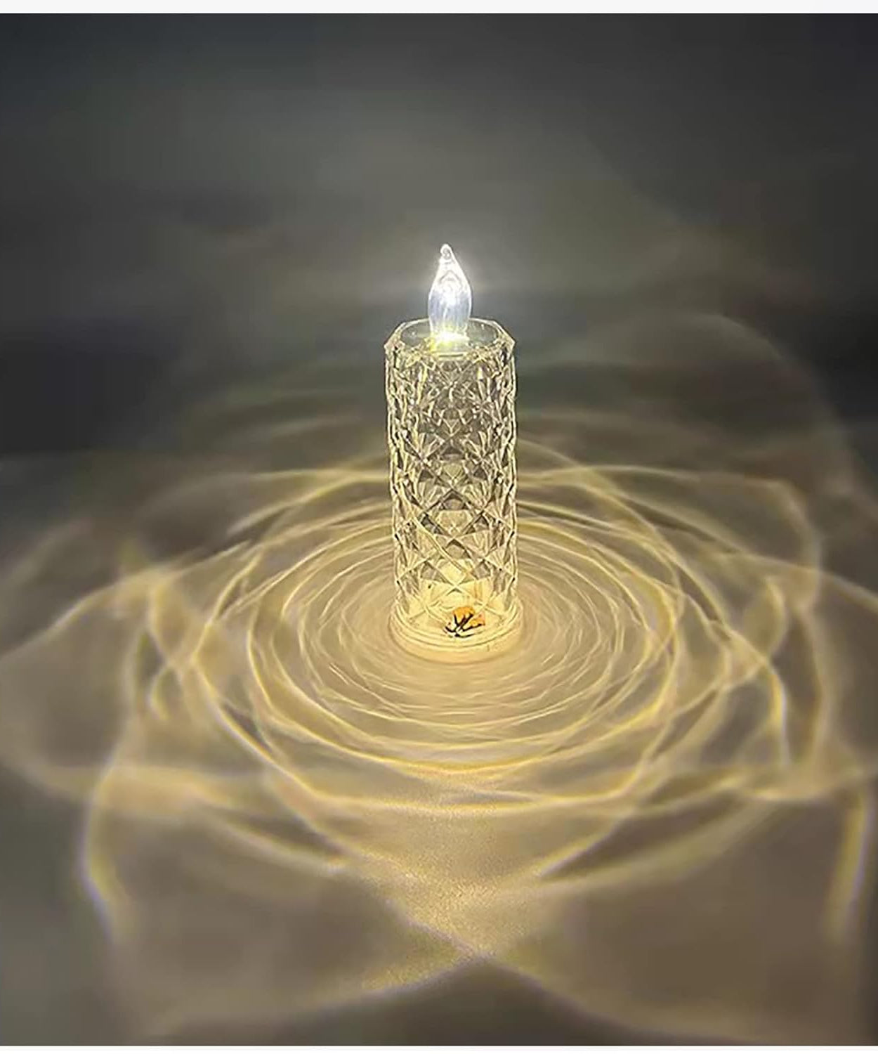 Decorative LED rose candle in transparent acrylic, suitable for home, Diwali, and Christmas.
