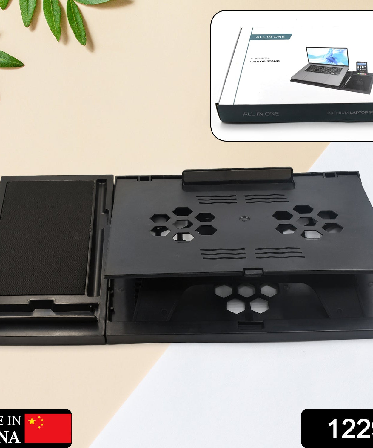 Foldable laptop stand with free phone stand, portable and compatible with tablets.