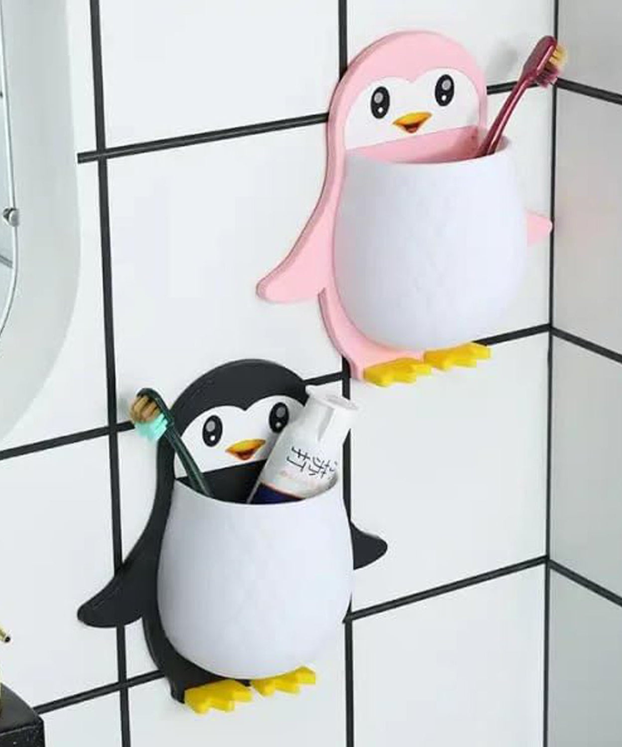 Penguin Storage Box, Adhesive Remote Case, Electric Toothbrushes Holder, Universal Controller Holder, Wall Nightstand, Office Plastic Wall Mount