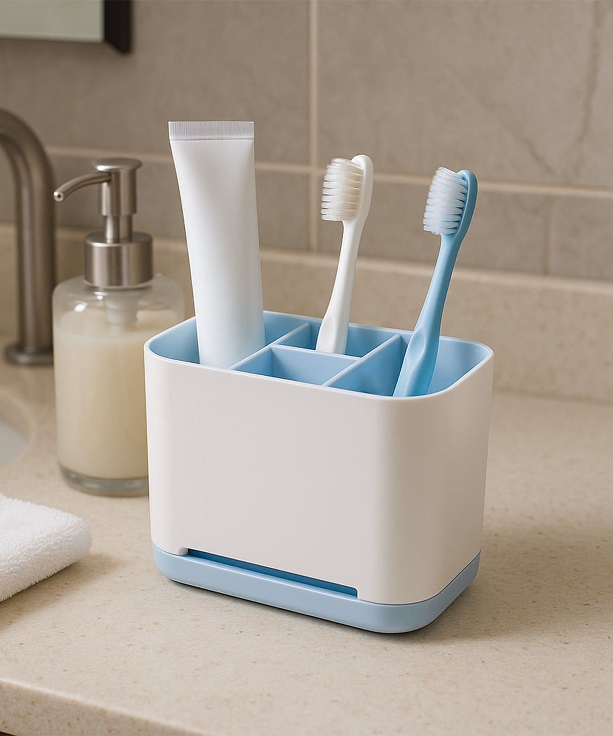 6 Compartment Multi Purpose Organizer Toothbrush Holder Stand Plastic Caddy (1 Pc)