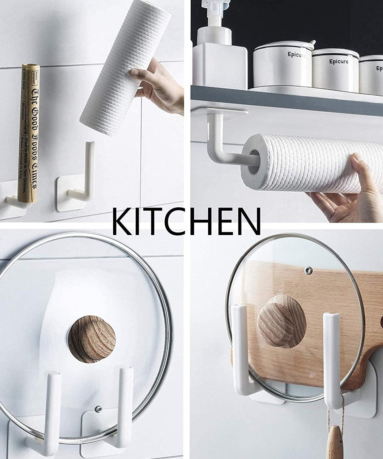 Adhesive hook paper towel rack