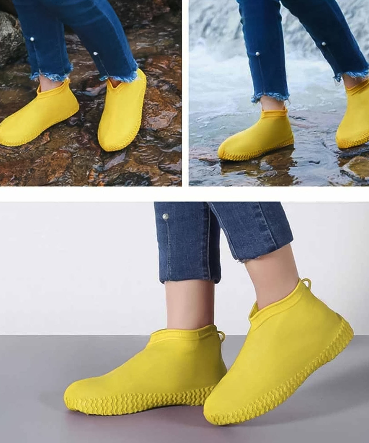 Yellow Non-Slip Silicone Rain Reusable Anti skid Waterproof Fordable Boot Shoe Cover (1 Pair )