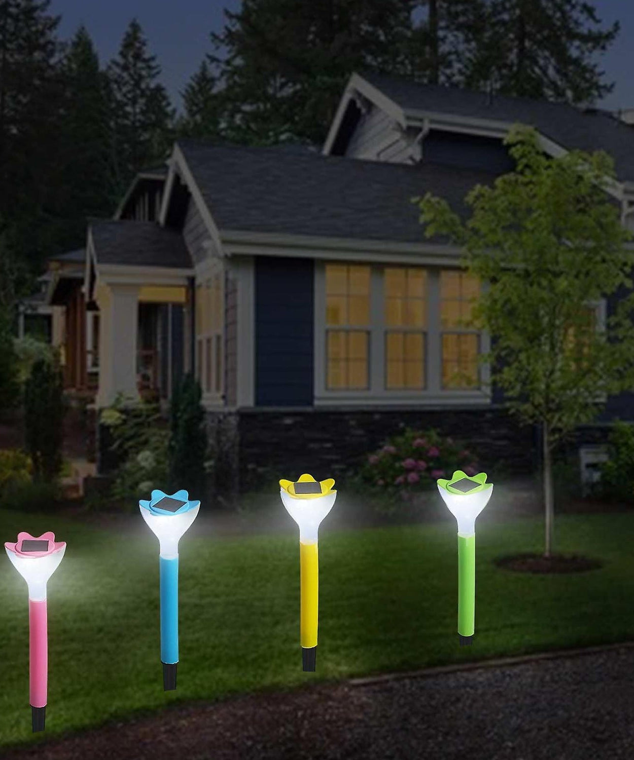Street Light Solar Flowers Lights Road Light Flower Landscape Light Decorative Yard Lights Solar Lights Garden Stake Flower Lights Solar Landscape Light in Outdoor Spotlight (2 Pc )