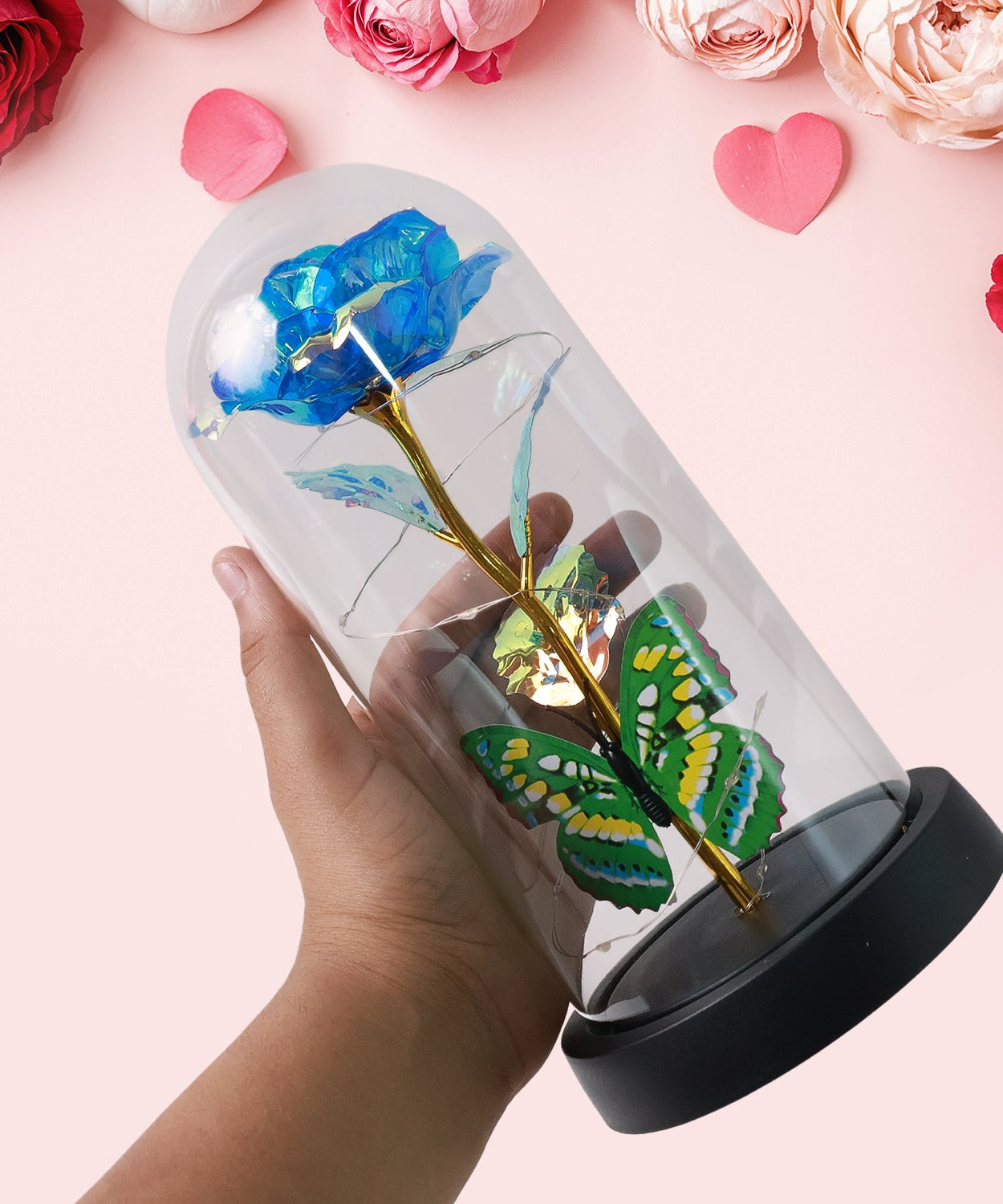 LED-Powered Eternal Rose in plastic Dome (1 Pc / Battery not Included)