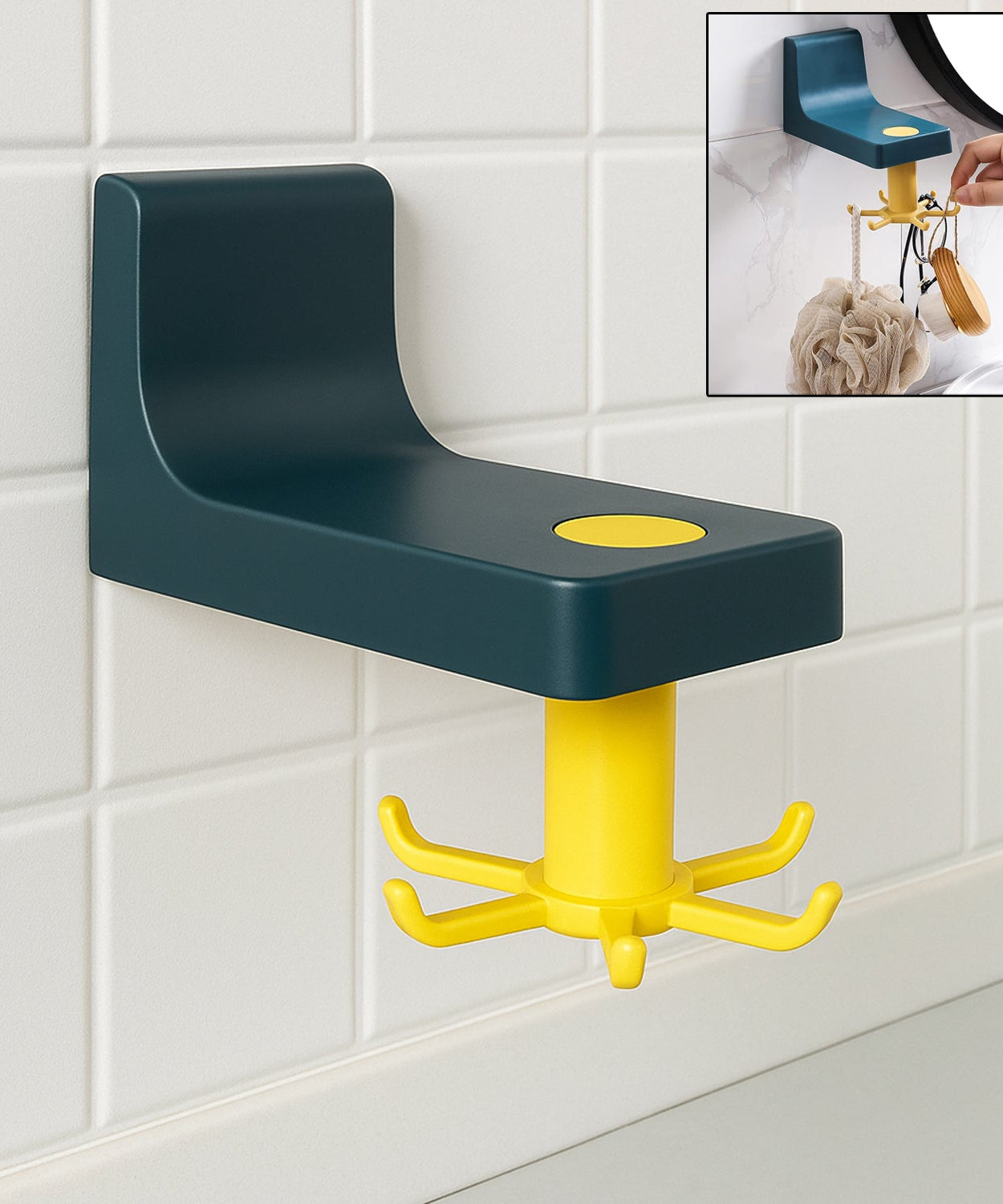 360 Degree Rotating Self Adhesive Plastic Wall Hook Hanger; Multifunctional Hanger with 6 Heavy Duty Claw Hooks