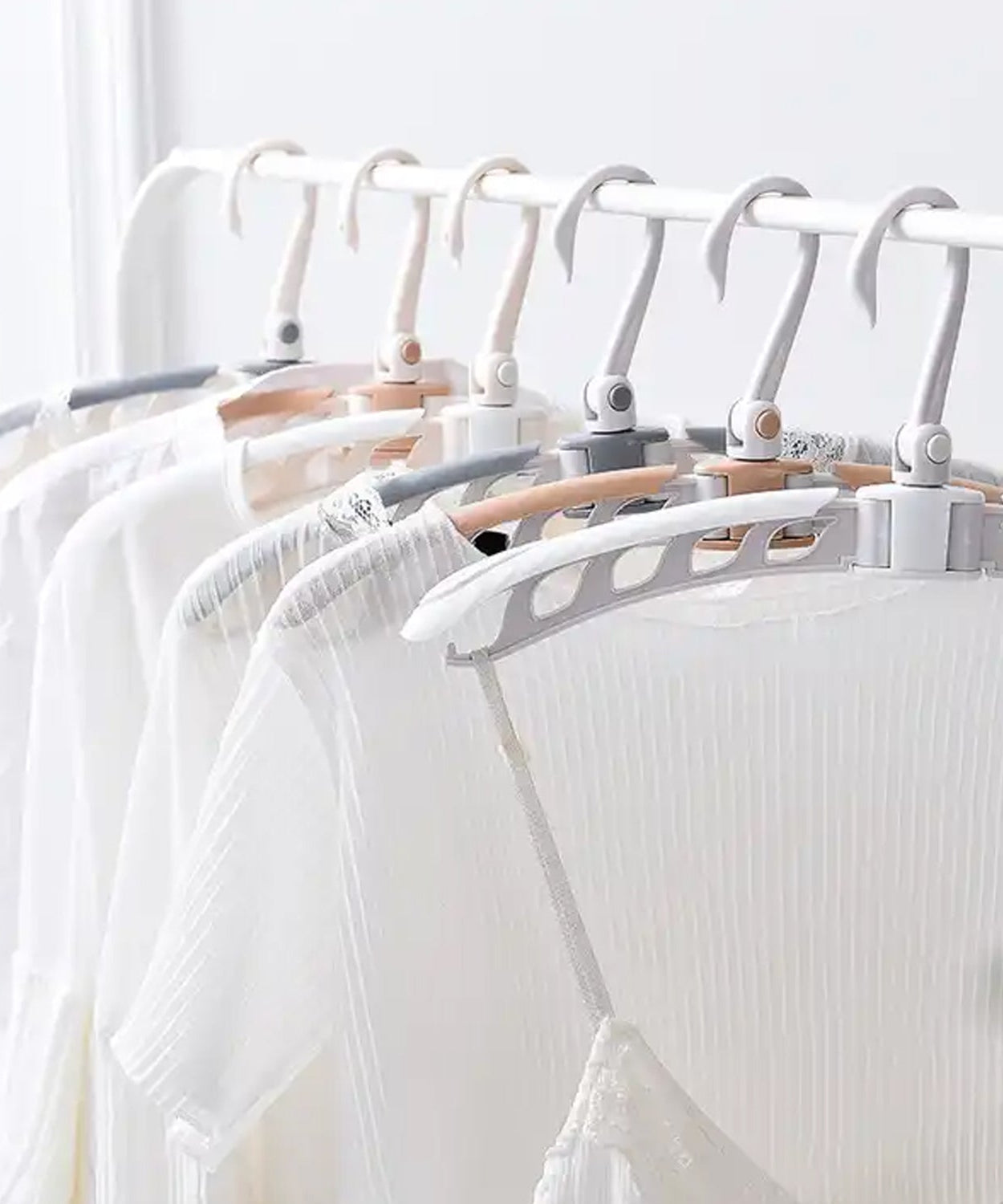 Adjustable folding clothes hanger, 360° rotation