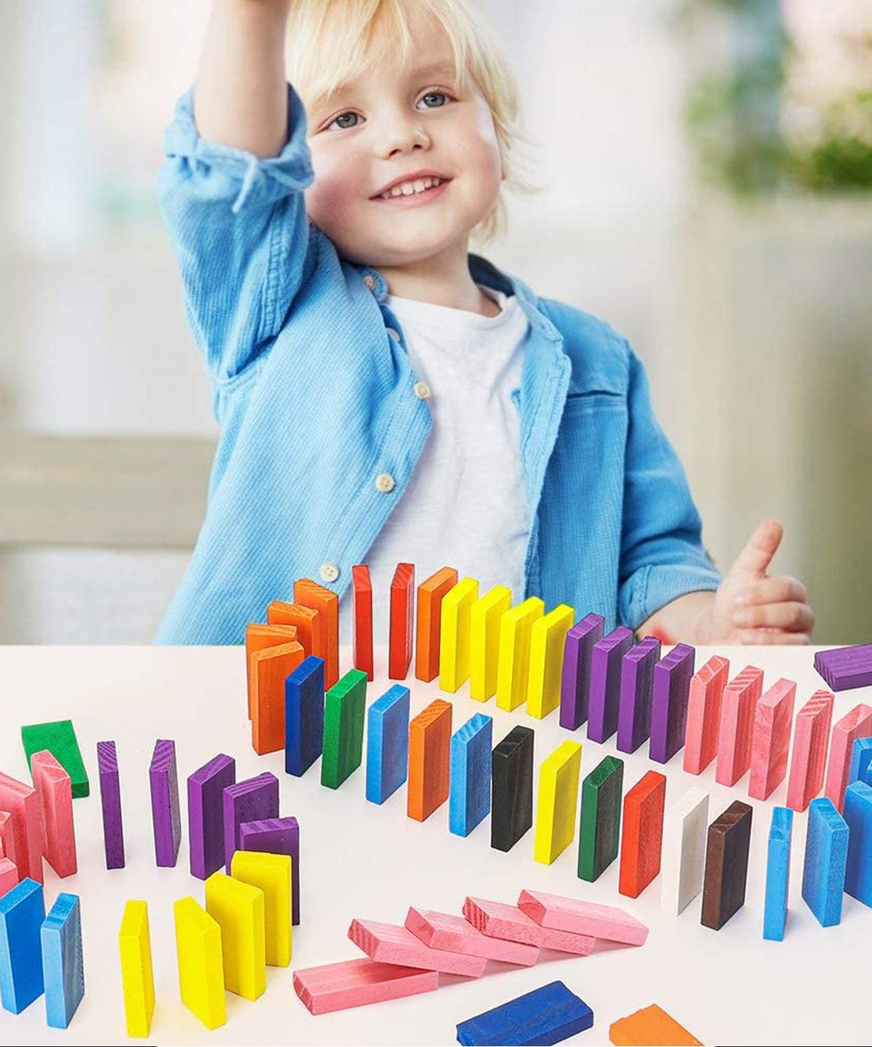 Wooden domino blocks with multicolor design