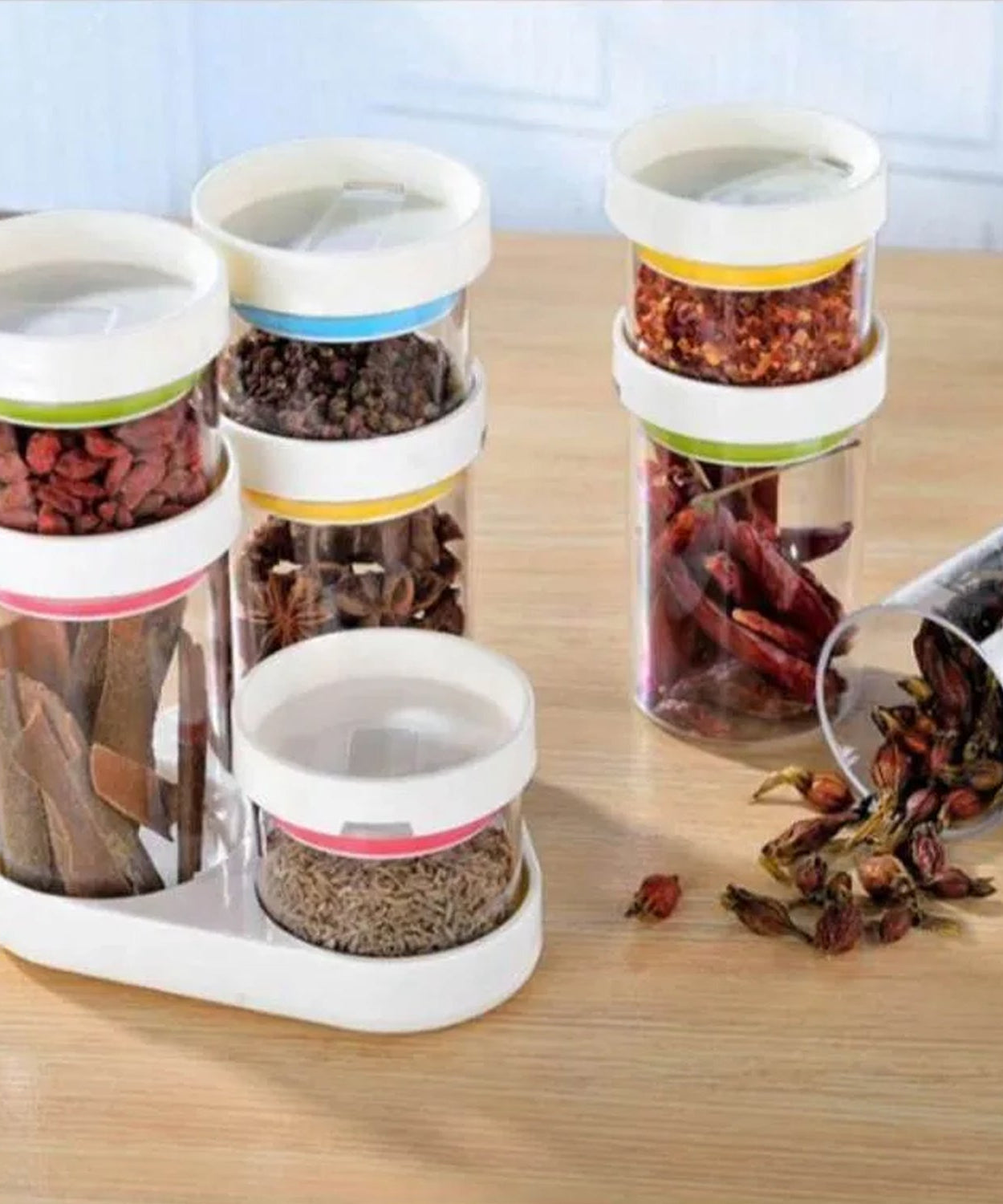 Transparent plastic masala box with airtight lids, 8-piece set for spices