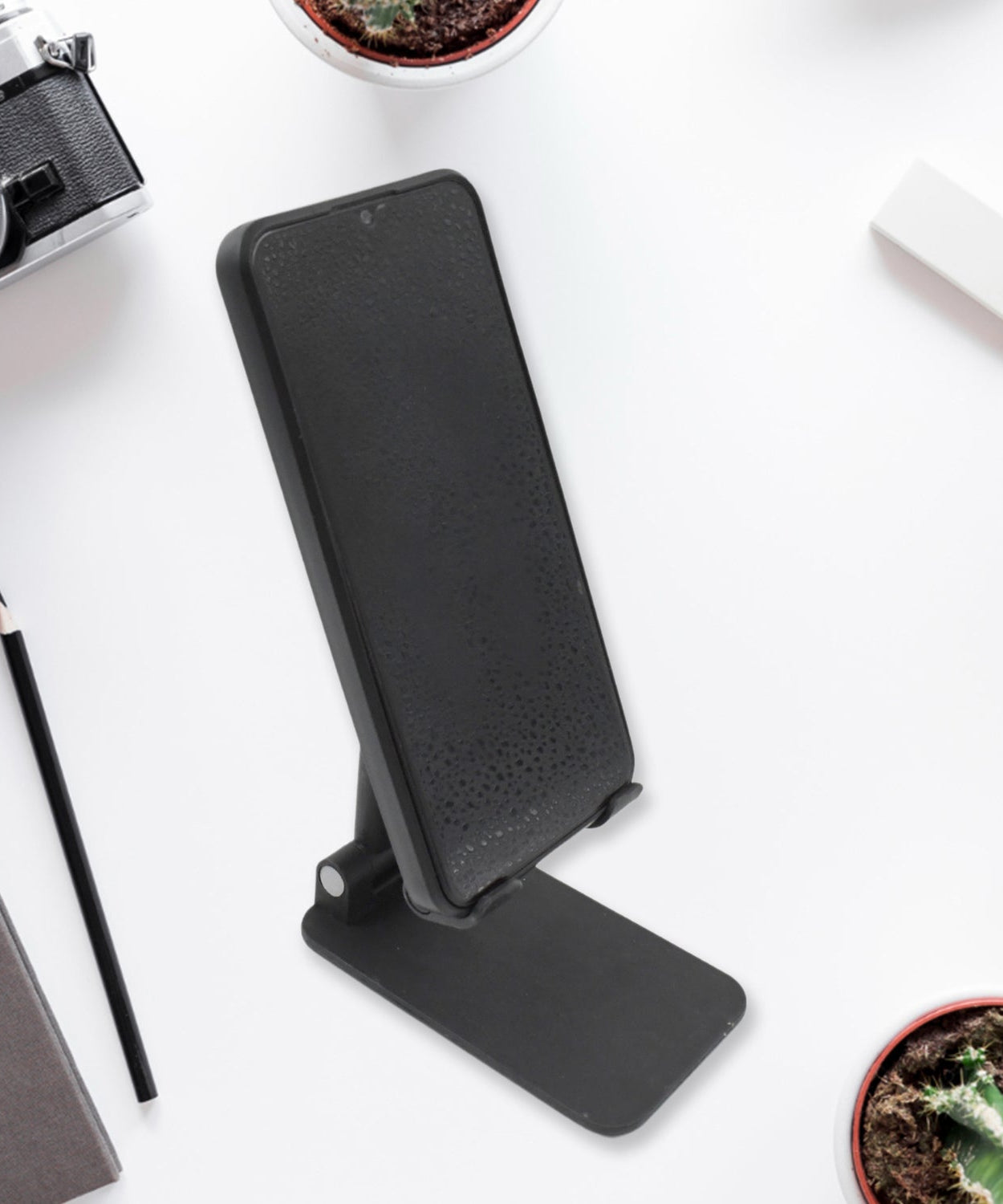 DESKTOP CELL PHONE STAND PHONE HOLDER FULL 3-WAY ADJUSTABLE PHONE STAND FOR DESK HEIGHT + ANGLES PERFECT AS DESK ORGANIZERS AND ACCESSORIES