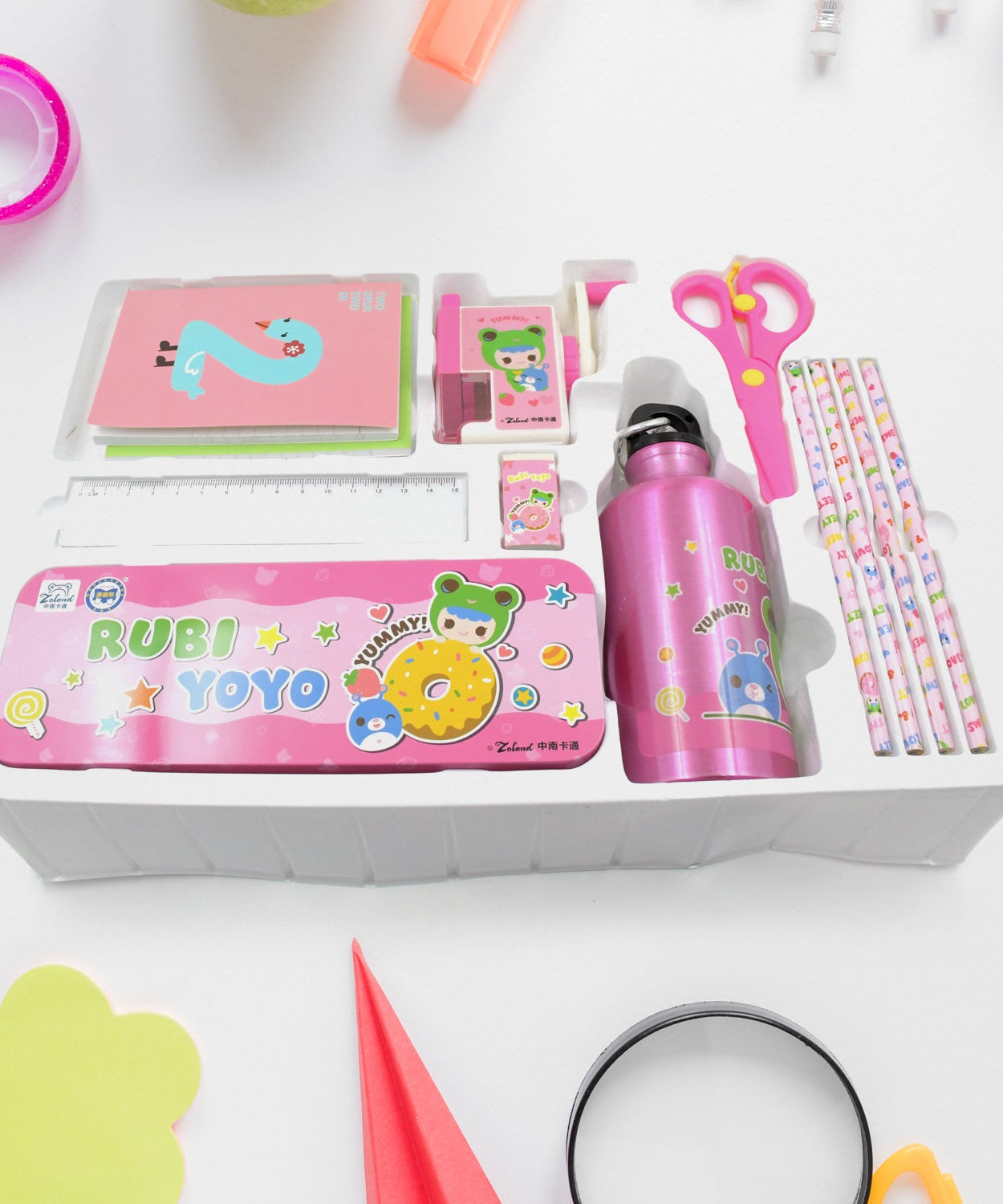 12-Piece Stationery Set: Pencil Box, Pencils, Erasers & More
