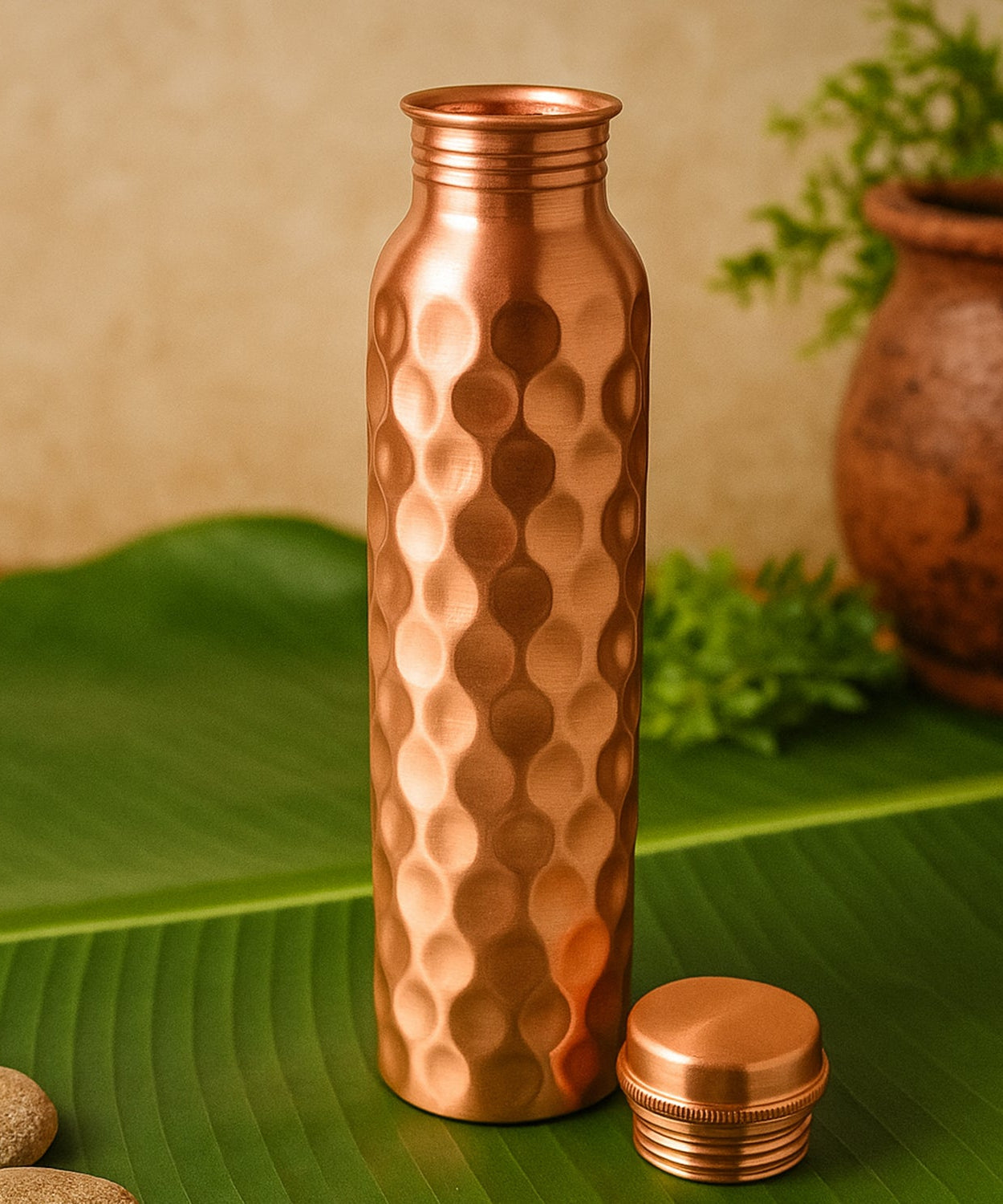 Copper Water Bottle 2 Glasses with Gift Box (3 Pcs Set)