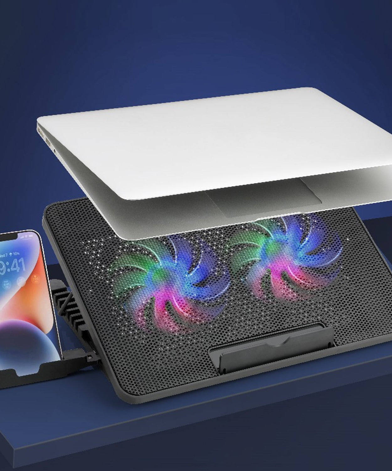 Laptop Cooler Cooling Pad with 2 Quiet Led Fans, Dual USB Ports, Portable Ultra Slim USB Powered 7 Heights Adjustable Laptop Stand for Gaming Laptop