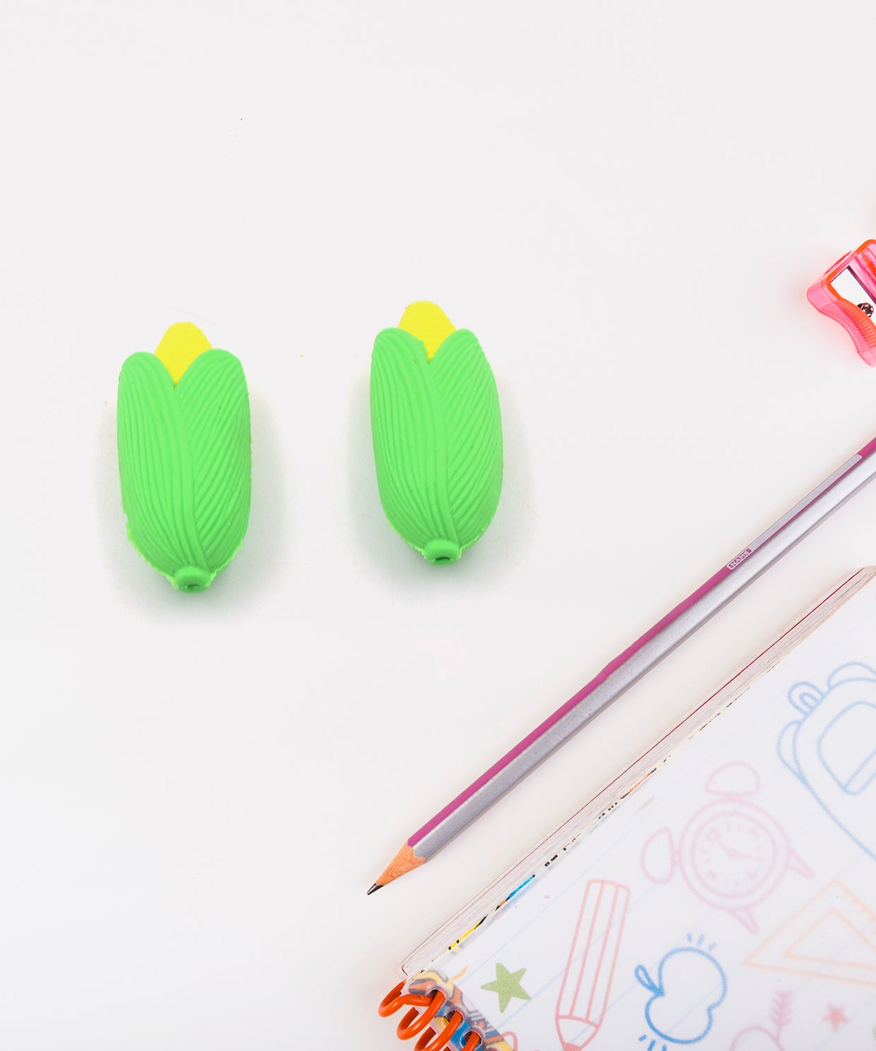High-quality erasers shaped like corn, set of two