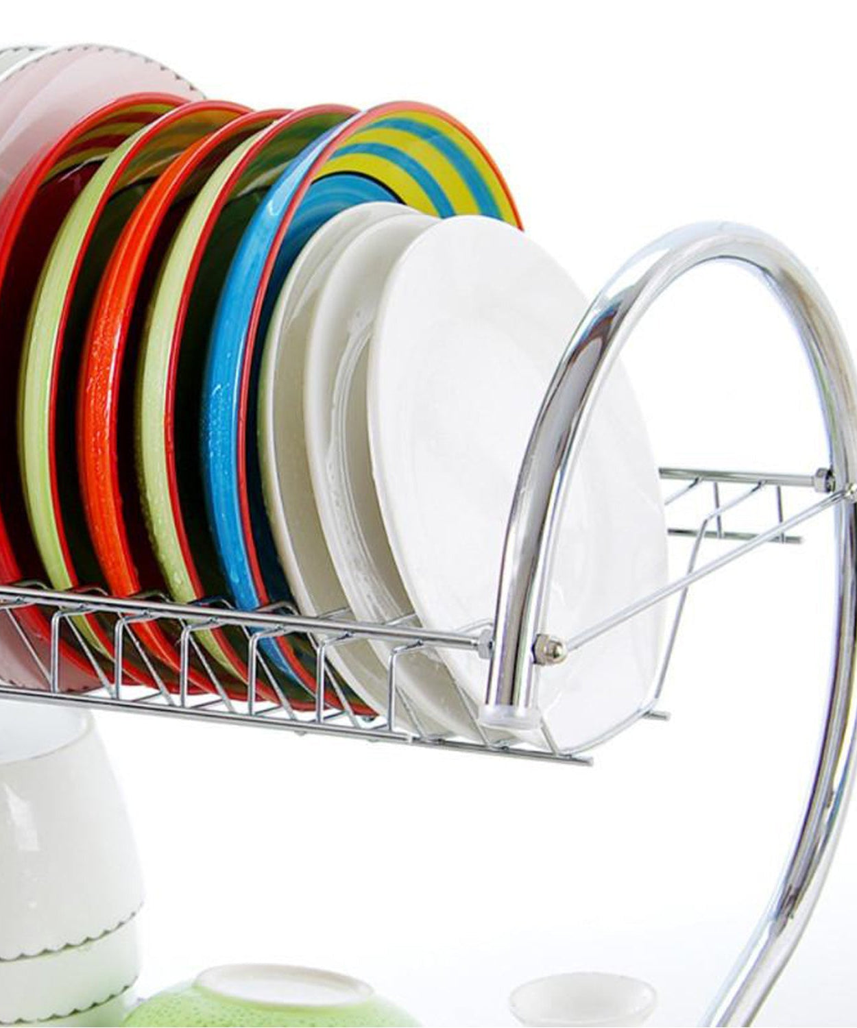 Stainless steel dish rack with 2 tiers for plates and utensils