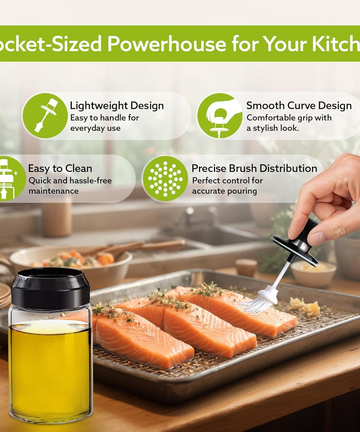 Clear Glass Oil Dispenser Bottle with Integrated Silicone Basting Brush (250ml Approx)