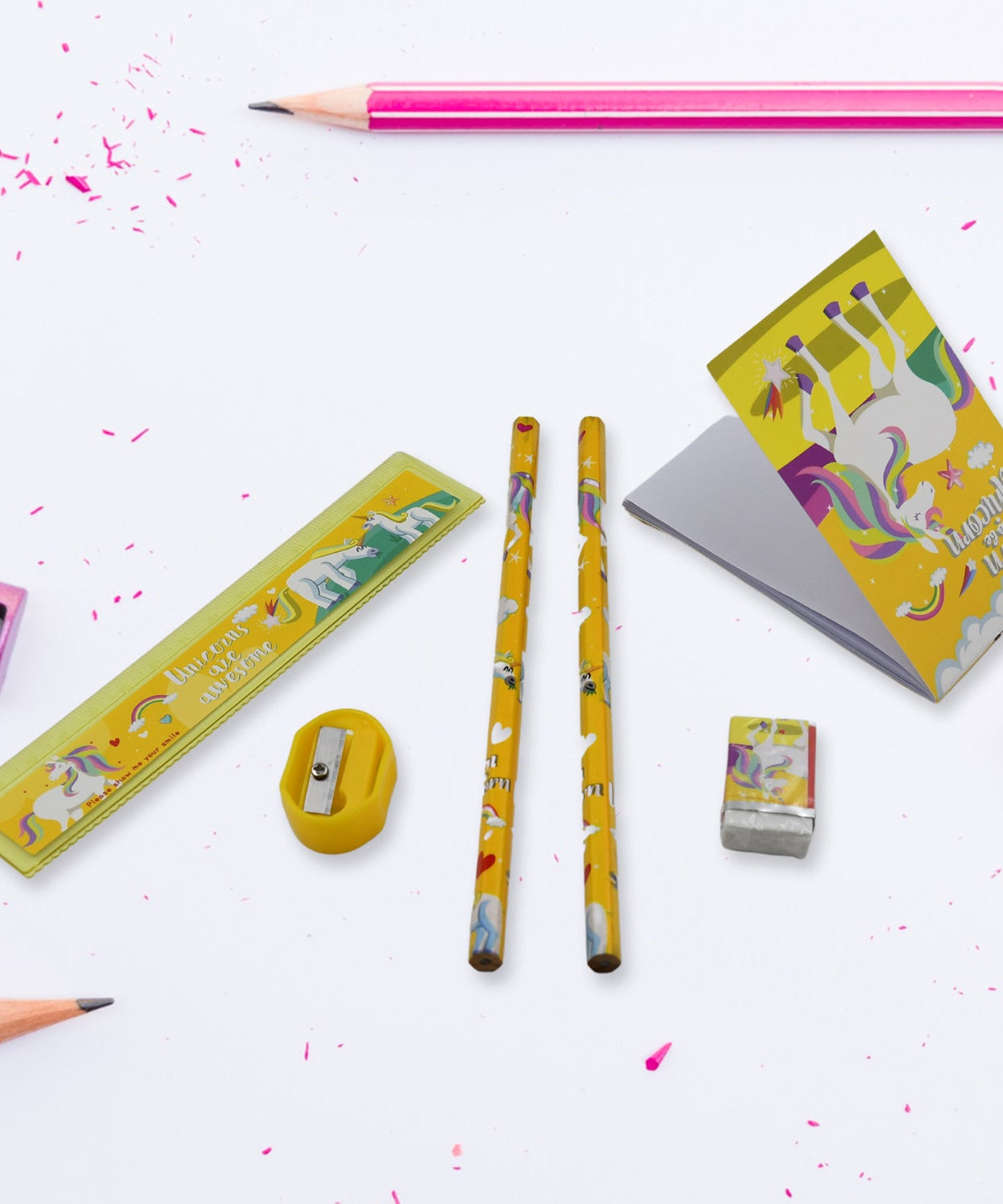 6-piece set of school supplies including pencils and ruler