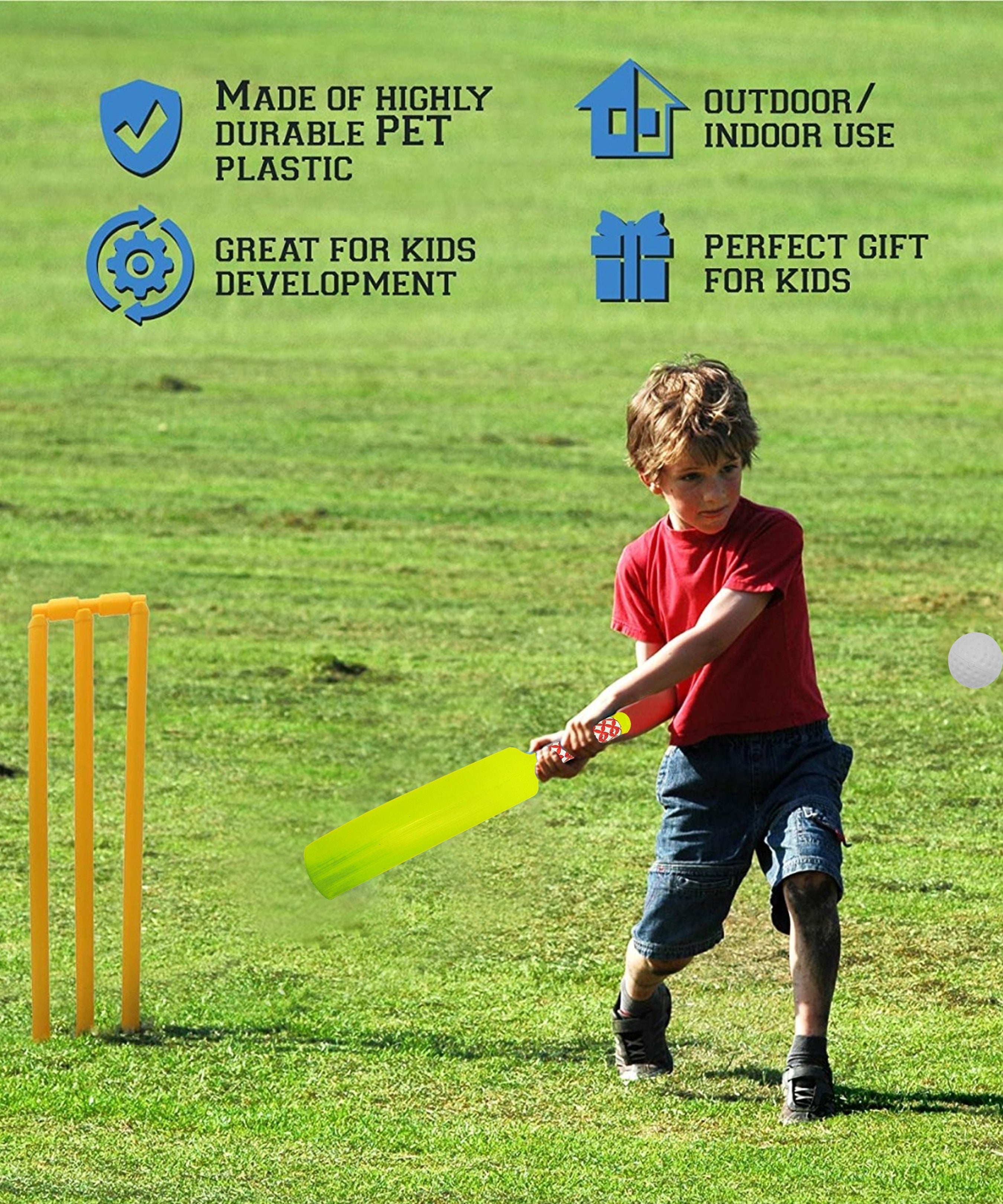 Colorful plastic cricket bat and ball set designed for boys and girls