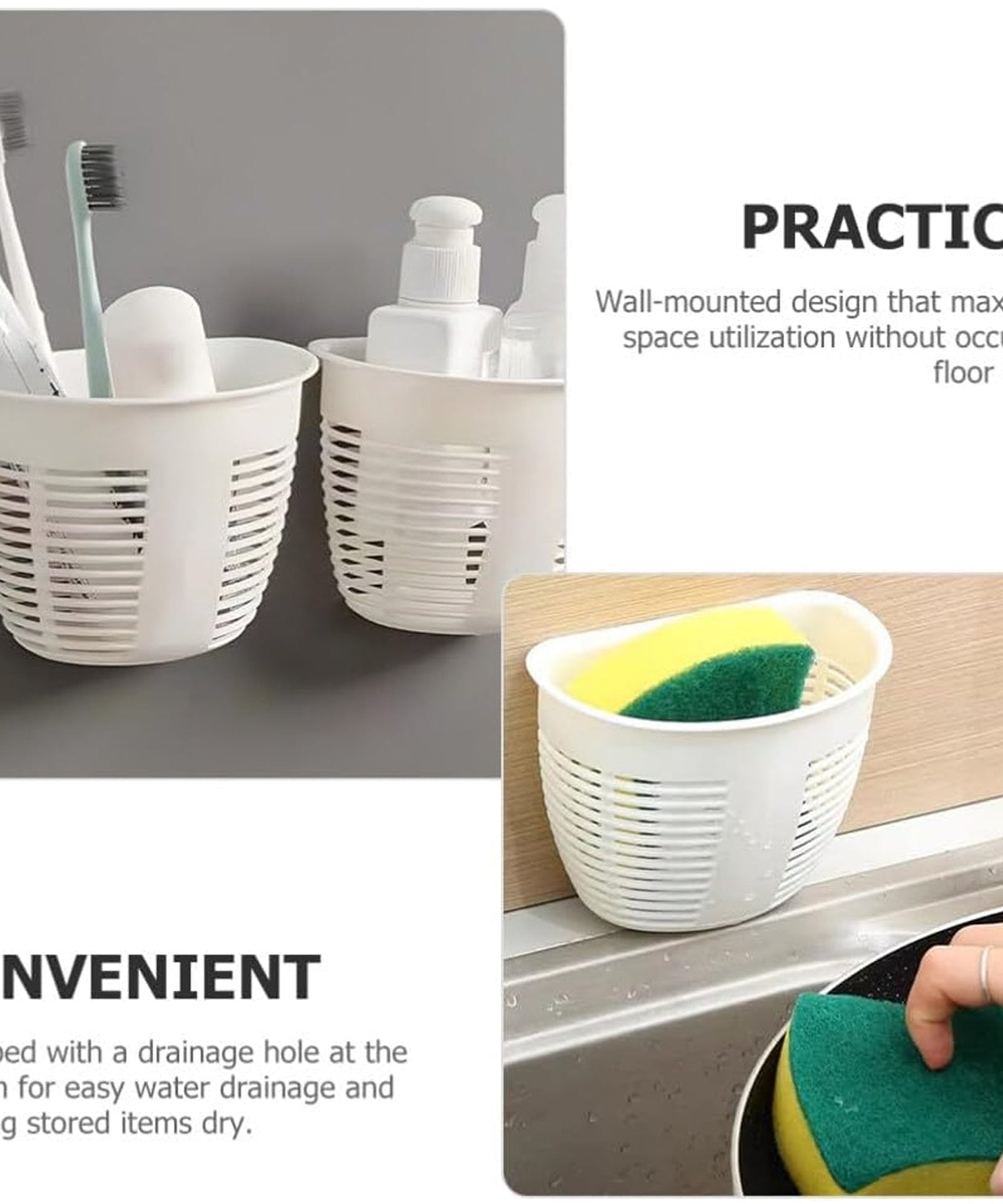 Hanging Plastic Storage Basket, Adhesive Wall Mounted Organizer Box Make Up Holder Shelf Bathroom Wall Basket Punch Free Drain Basket for Kitchen Bathroom, Wall Type Storage Basket (1 Pc)