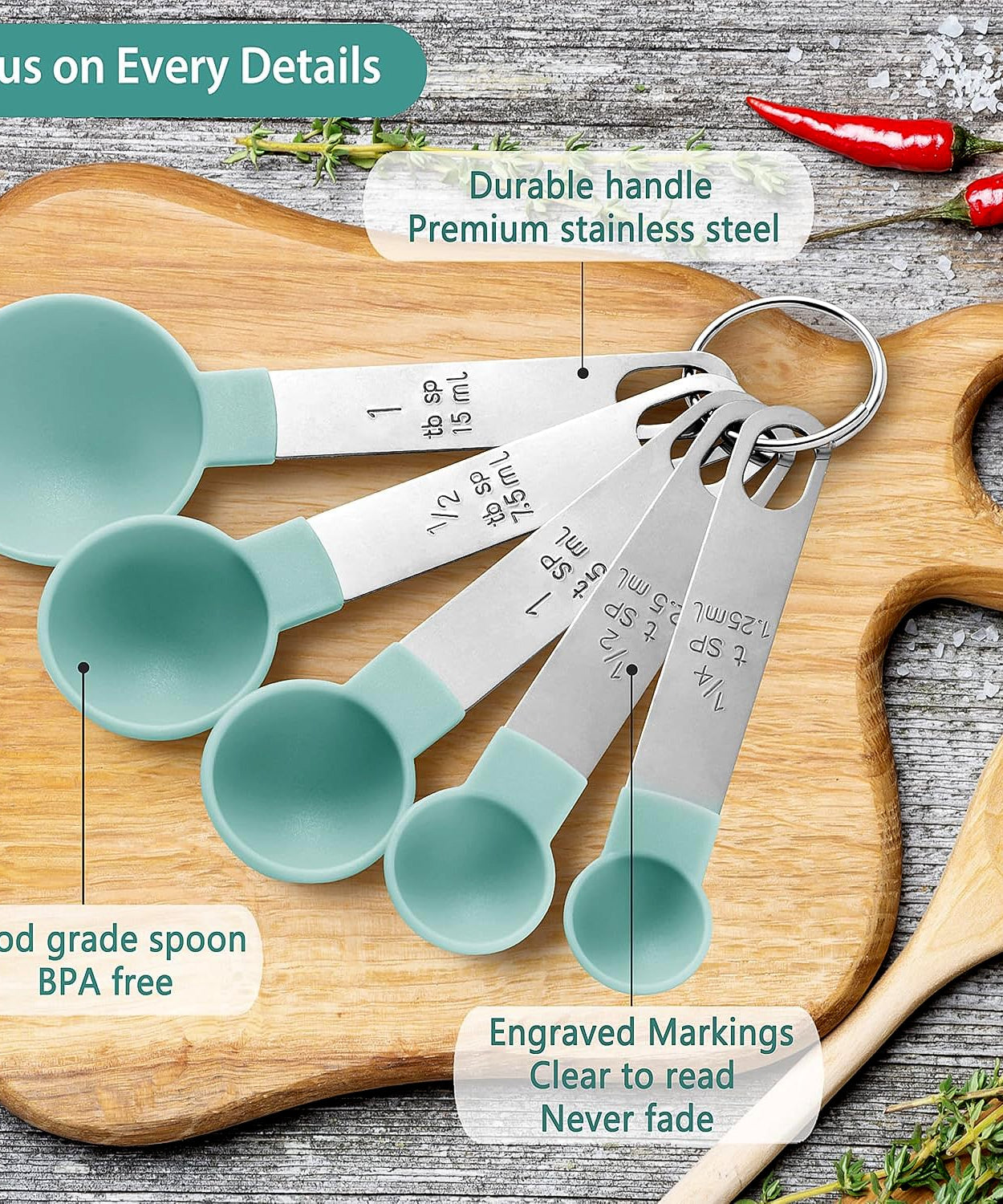 Premium Measuring Spoon Set with Stainless Steel Handles 4-Piece