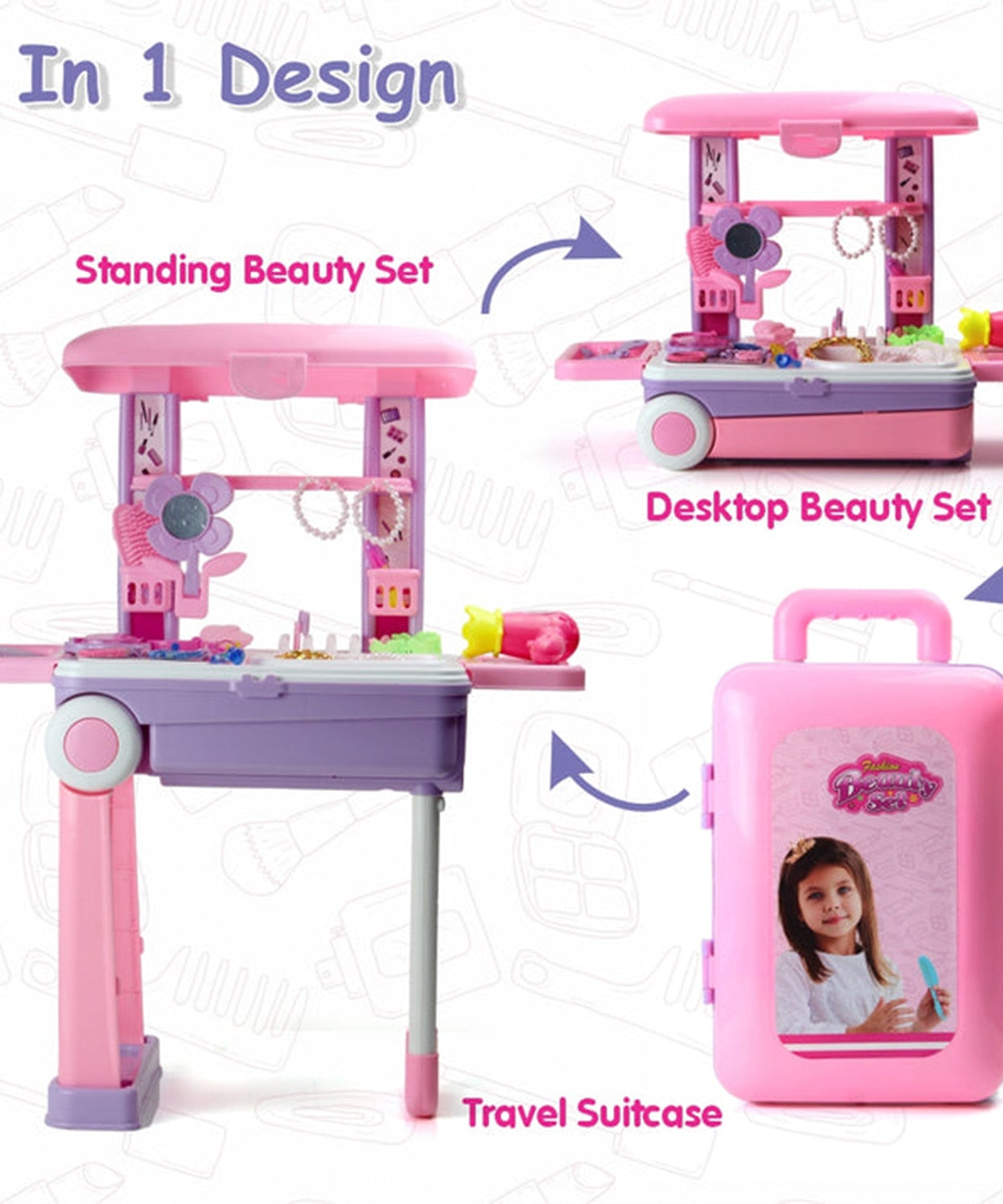 Big Beauty Set Suitcase On Wheel, The Ultimate Beauty Set On Wheels for Girls, Makeup Kit is Easy to Clean & Use, Portable Beauty Set with 25 Pieces for 3 Years BIS Approved. (Beauty Set Trolley)