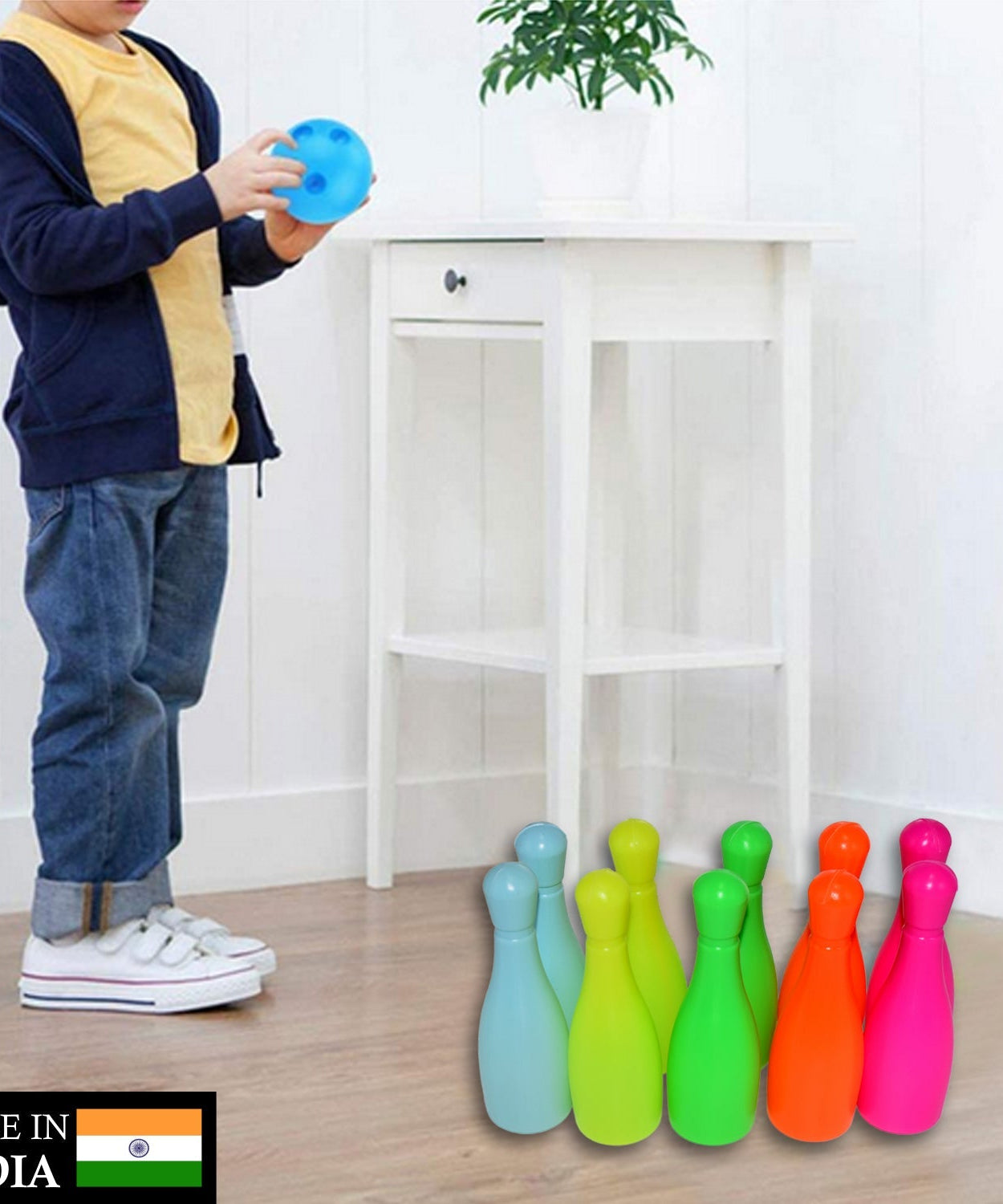 Detailed view of high-quality bowling game set for children