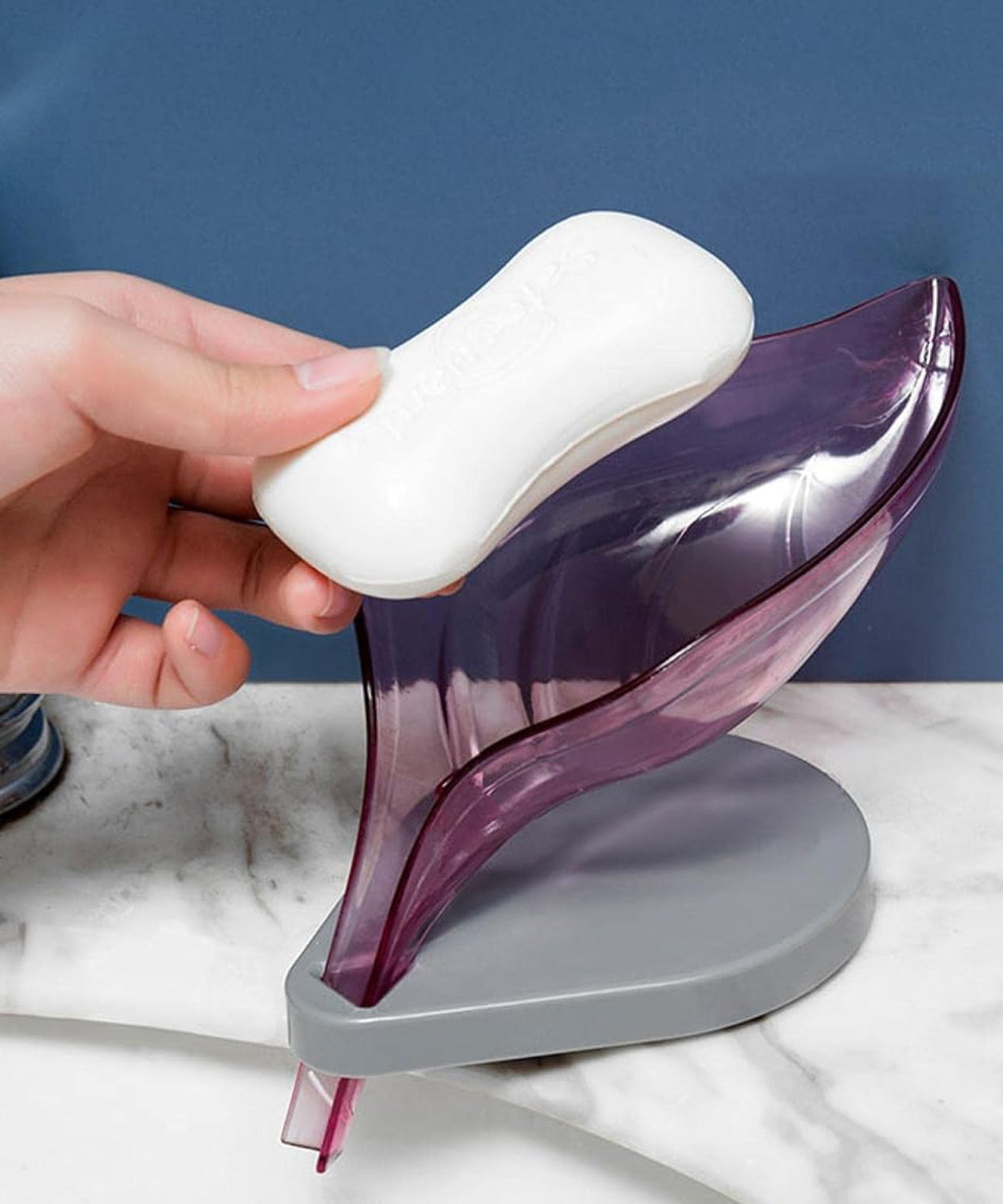 Leaf-shaped soap tray with suction cup, self-draining