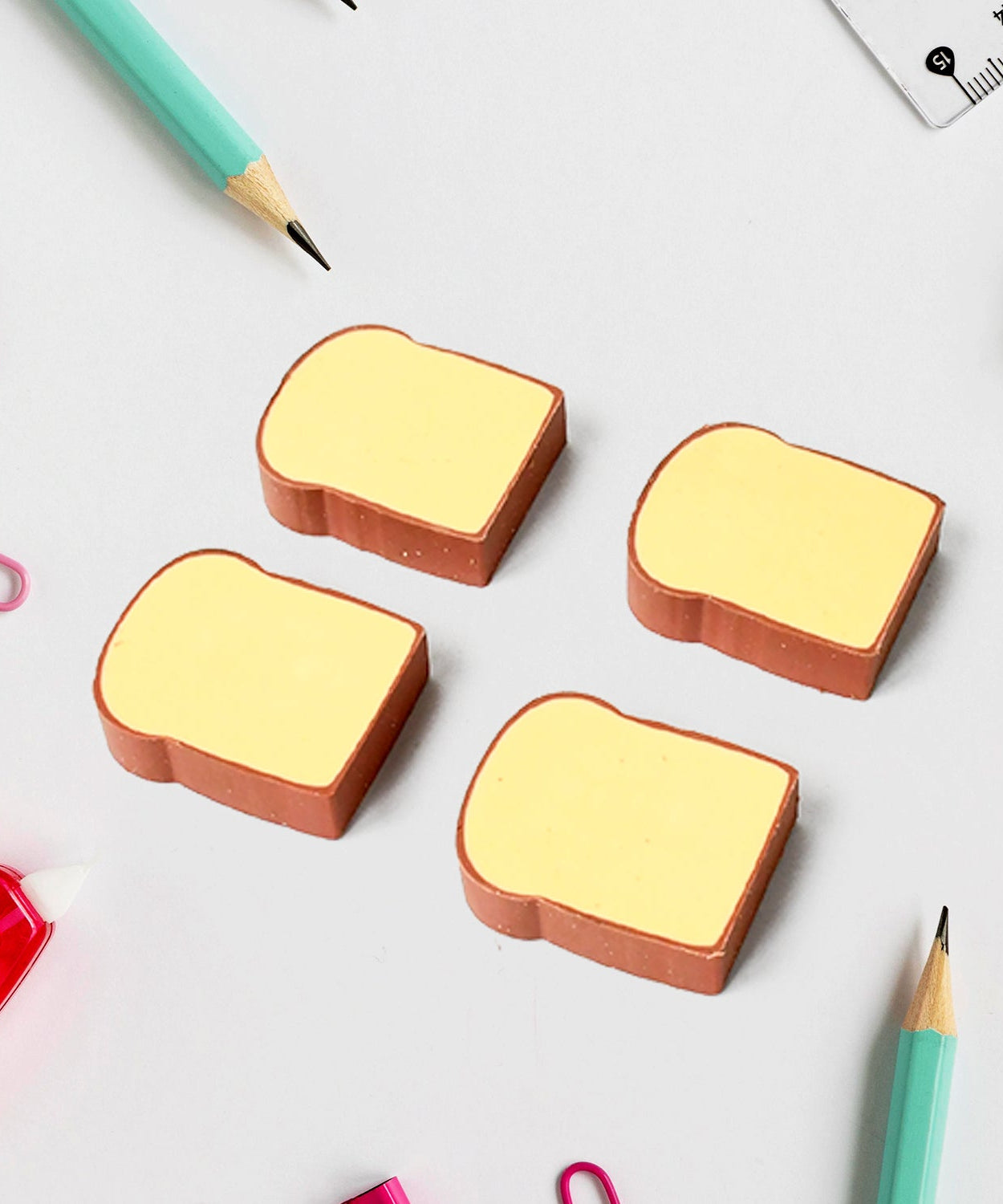 3D Toast Bread Shape Eraser for Kids, Cartoons Erasers Toast Bread Erasers Bread Shaped Eraser for Students, Gift, Cute Fun Food Erasers for School Classroom, Stationery for Boys & Girls (4 Pcs Set)